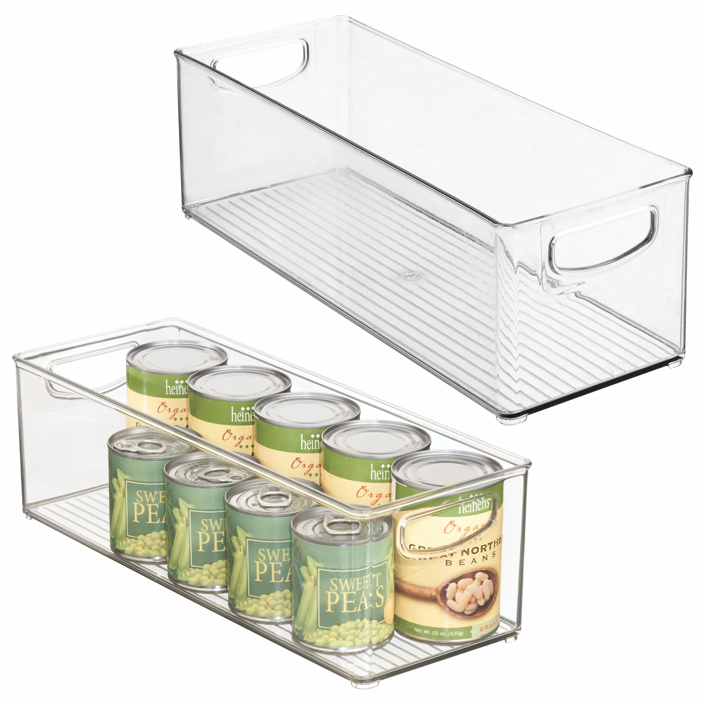 InterDesign iDesign - Contenedor apilable de plástico para despensa, con asas para armarios o nevera, juego de 2 unidades, transparente | Para armarios de cocina o nevera, fabricado en Estados Unidos