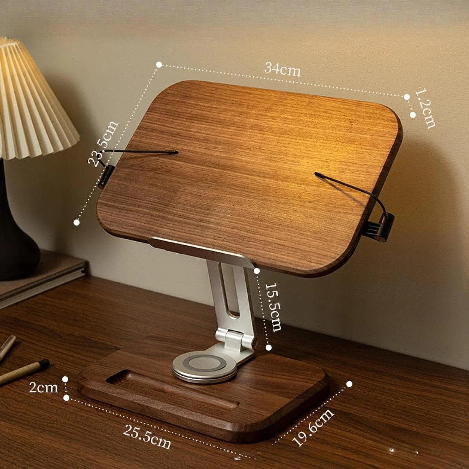 Atril de Lectura Soporte Giratorio para Libros Partituras y Portátil con Estructura de Madera y Metal de Adecuado para Oficina Cocina