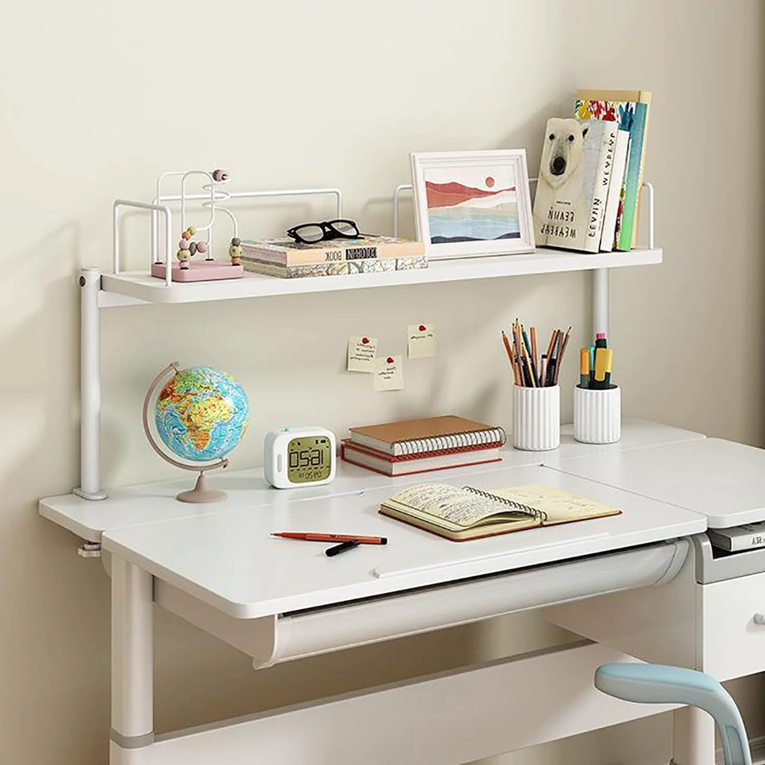 Organizador de estante de escritorio, estante de almacenamiento de metal con abrazadera para escritorio, diseño de abrazadera en C para almacenamiento encima o debajo del escritorio, estantería de
