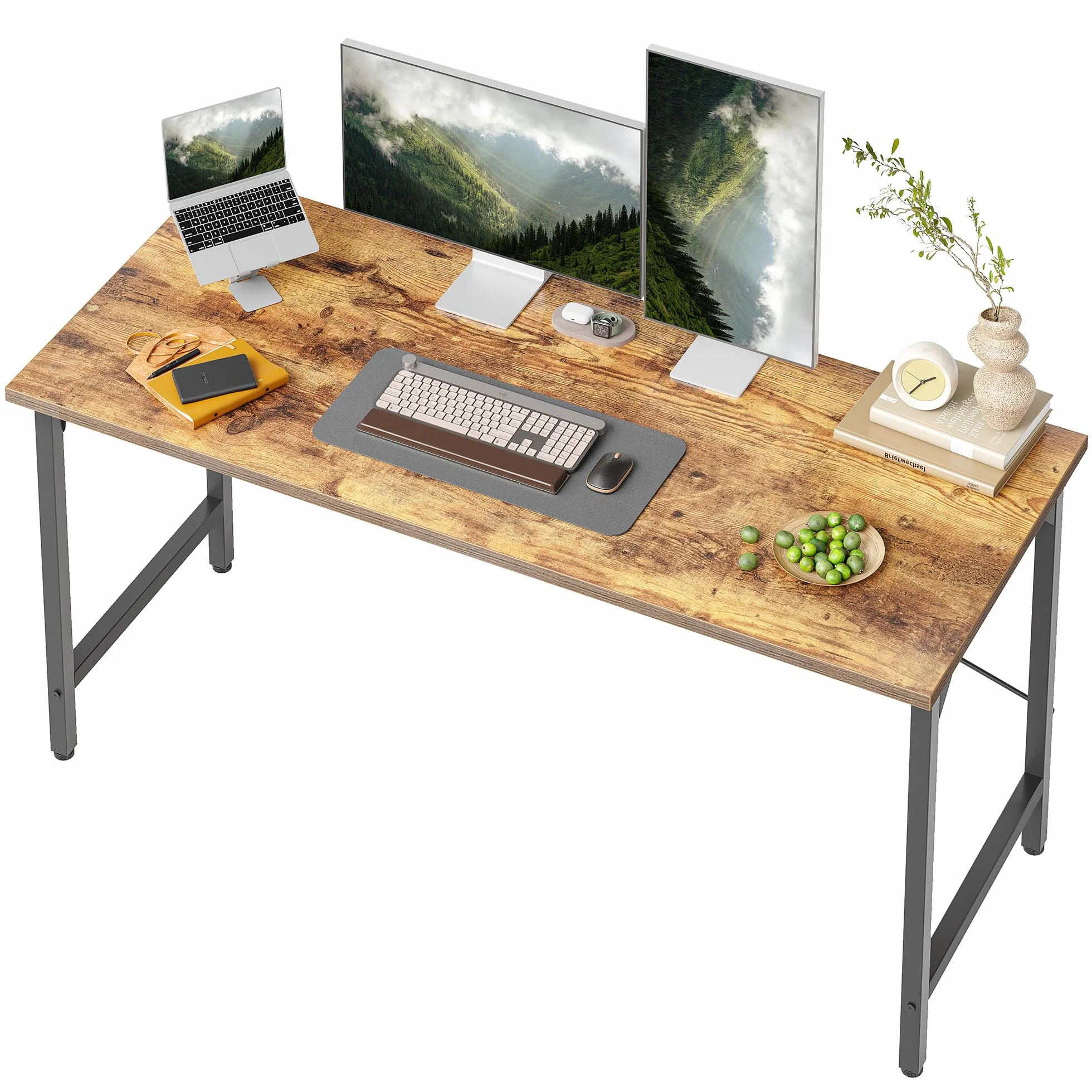 BEXEVUE Escritorio de 120 x 48 cm, pequeño Escritorio para Ordenador, Mesa de Oficina para Estudio, Dormitorio, diseño Industrial, Estructura de Metal, Mesa de PC de Madera para el hogar y la Oficina