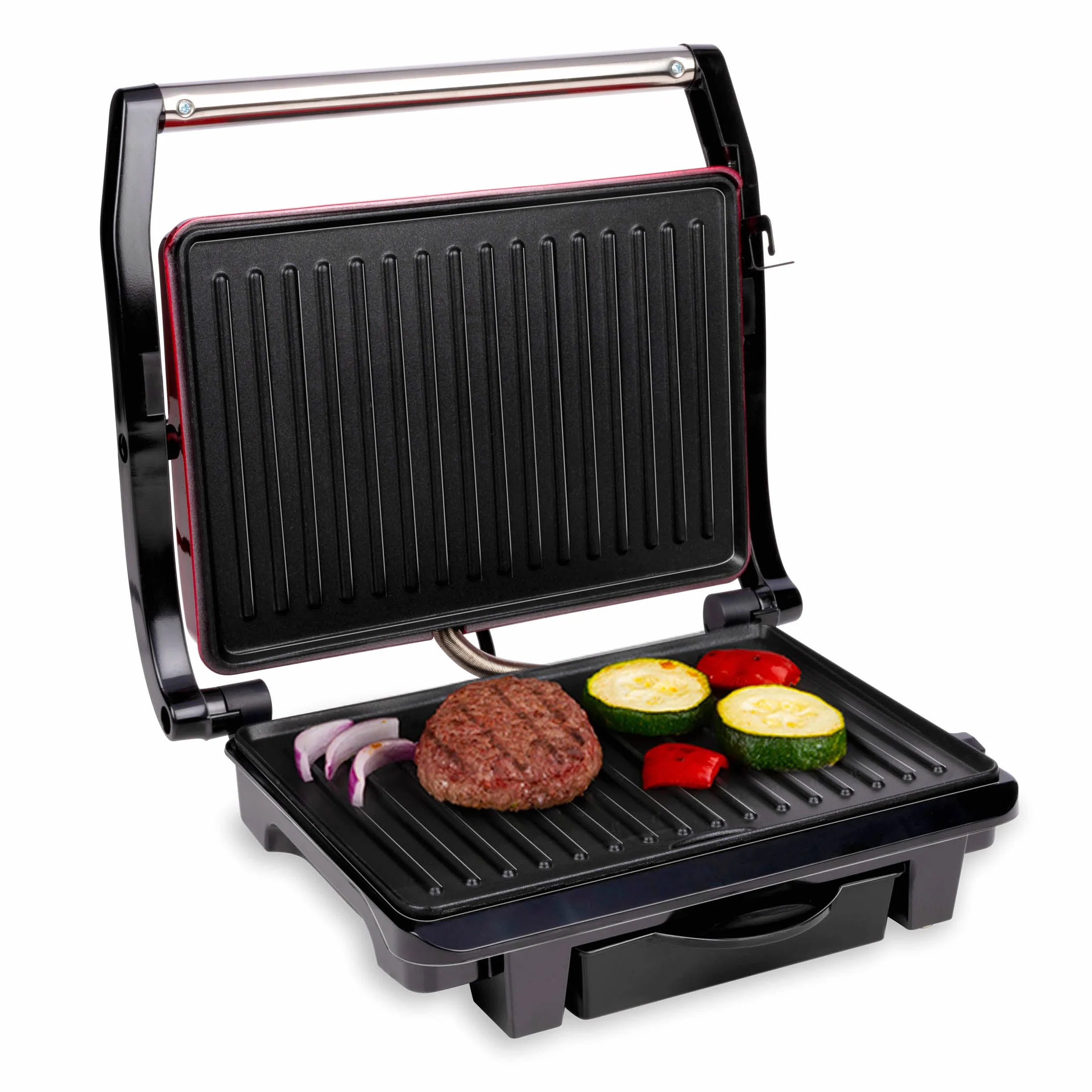 alpina Parrilla de contacto Optigrill 230 V/1000 W - Sandwichera - Panini Grill - Multigrill para verduras, pan y carne - Barbacoa de mesa con revestimiento antiadherente - Bandeja de goteo -