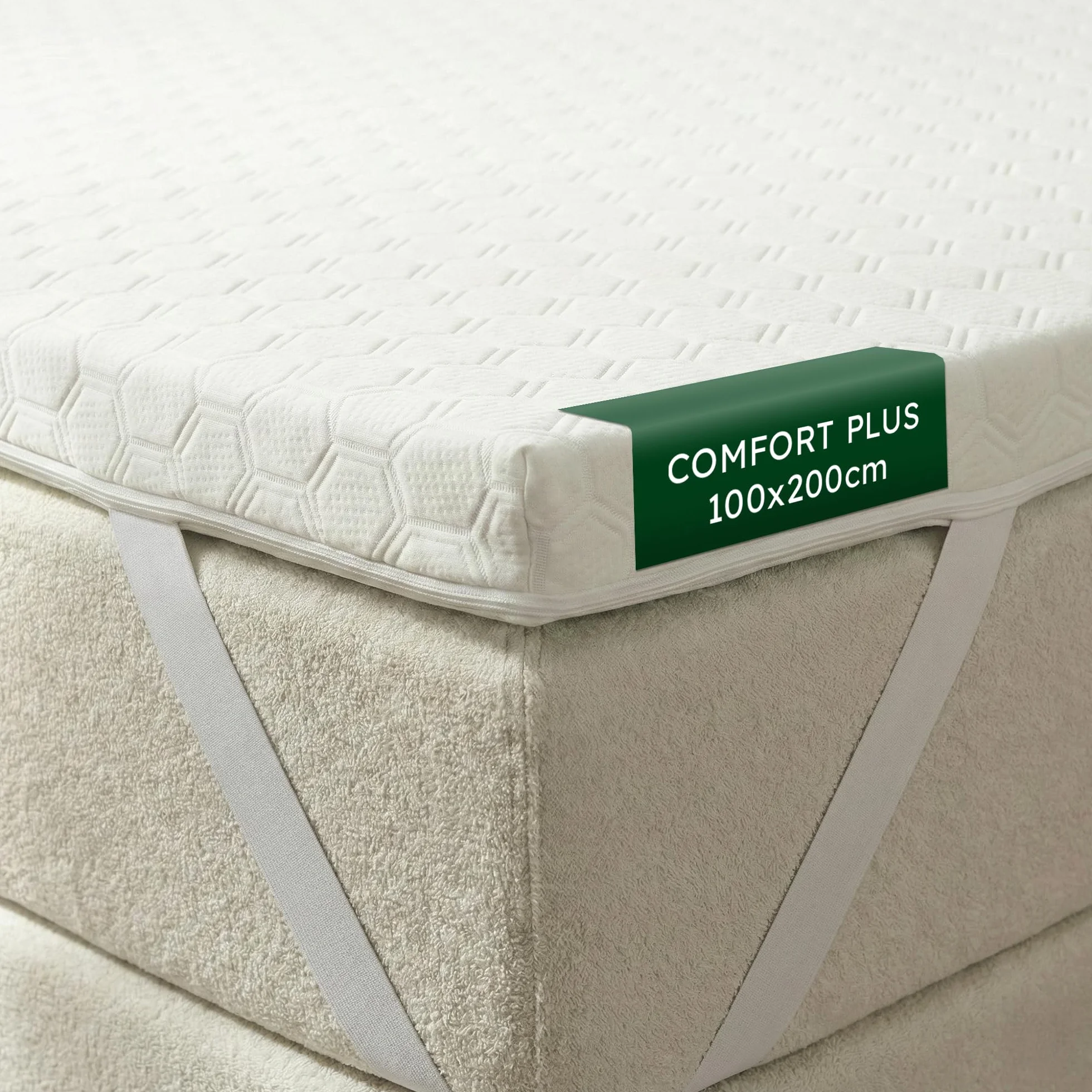 WENDRE Topper Colchón 100x200 – 7 cm Espuma Fría – Firmeza Alta – Comfort Plus – con Elásticos de Sujeción – Funda Lavable – Certificado Oeko-Tex – Fabricado en Europa
