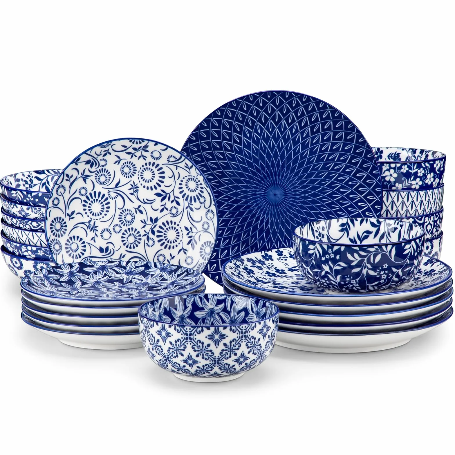 vancasso SELENE - Juego de platos y cuencos para 6, juegos de vajilla de 24 piezas, juego de platos aptos para microondas y lavavajillas, vajilla azul porcelana