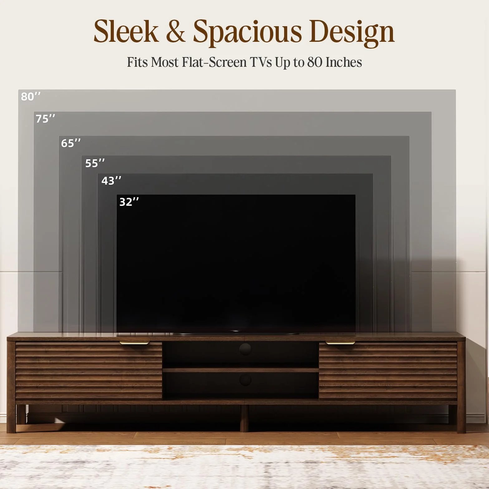 IKALIFE Mueble TV Madera Marrón 200 cm - Mueble de TV con Estantes Ajustables y Gestión de Cables, para Televisores de hasta 80 Pulgadas, para Salón y Dormitorio