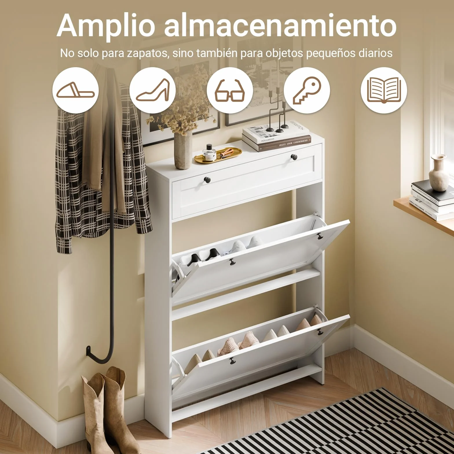 SoBuy Zapatero Entrada Recibidor Mueble Zapatero Blanco de Almacenaje con Cajone y 2 Puertas, Diseño Compacto para 8 Pares de Zapatos, Material Duradero, Instalación Fácil, 80 x 19 x 107cm, FSR207-W