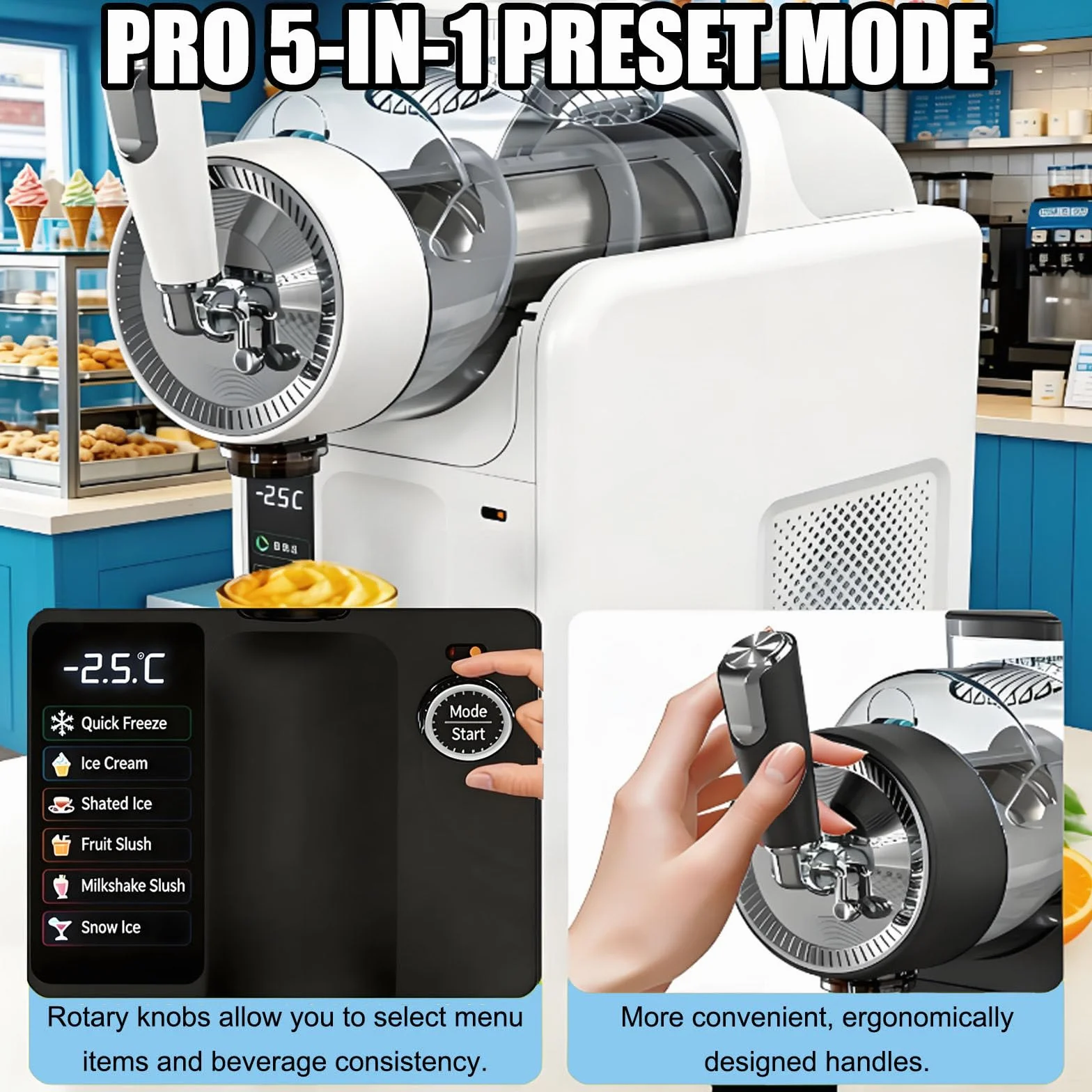 Máquina para Granizados,185 W,Máquina De Bebidas Frías De Sobremesa 5 En 1,Máquina Multifunción para Helados Suaves,con Limpieza Automática,5 Programas Preestablecidos para Batidos Black