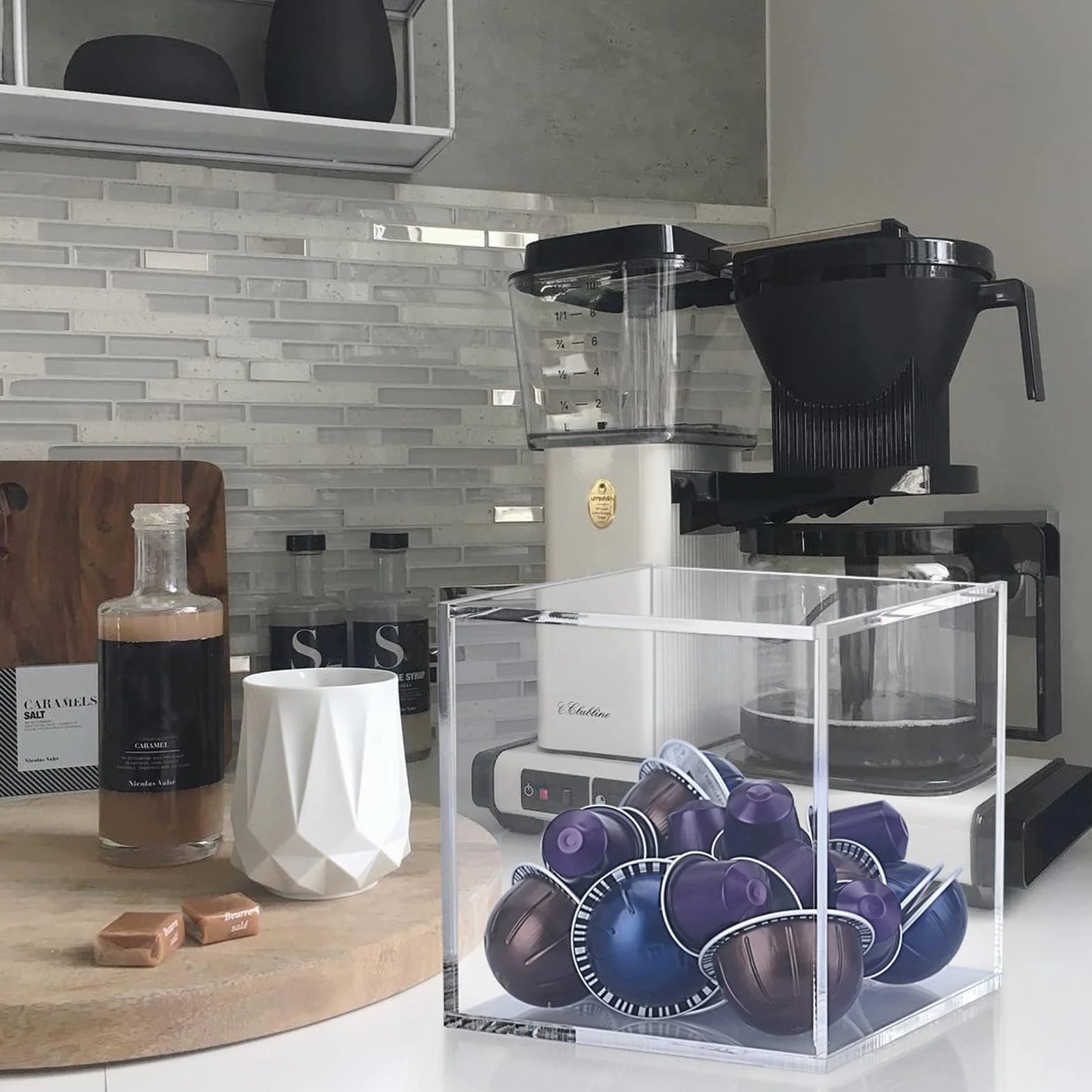 IGNPION Caja de almacenamiento acrílica para cápsulas de café con tapa 15 cm