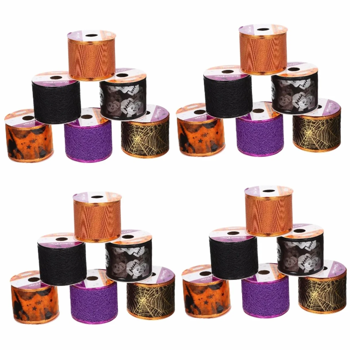 SHINEOFI 4 Juegos Correas De Halloween Cinta Ribete De Malla De Pedrería Calabazas Arpillera Temático Cinta De Malla Navideña Víspera De Todos Platos Poliéster 6 Rollos*4