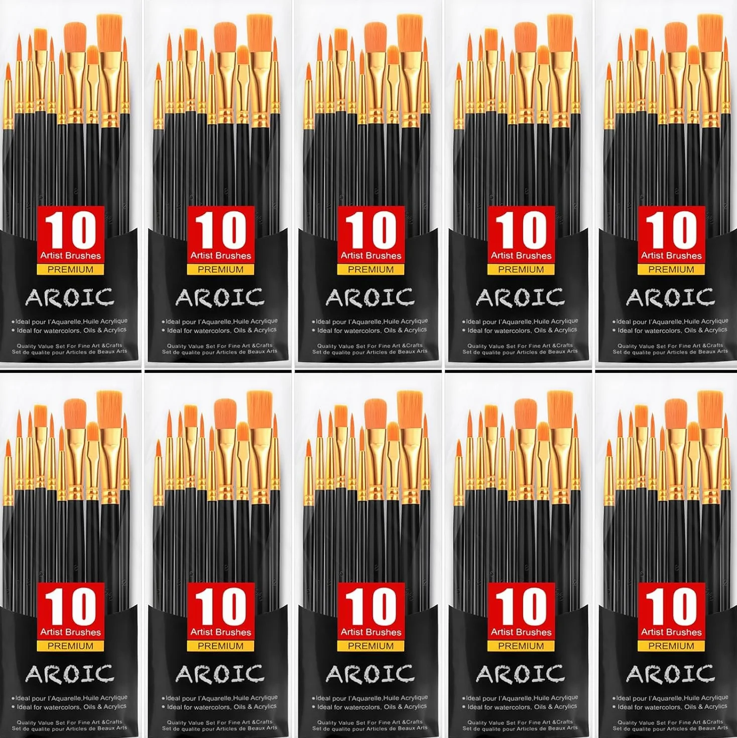 AROIC Pinceles de pintura, 10 unidades, 100 unidades, pinceles de pintura acrílica, pinceles de pintura de artista para pintura al óleo, acuarela, pintura acrílica para pintura de roca (negro)