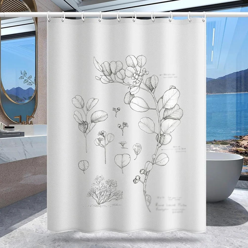 NZPOST Cortina de Ducha de baño Cortina de patrón de Hoja de Planta Cortina de Puerta de poliéster Cortina de partición Impresión Digital Cortina de Ducha Impermeable para el h