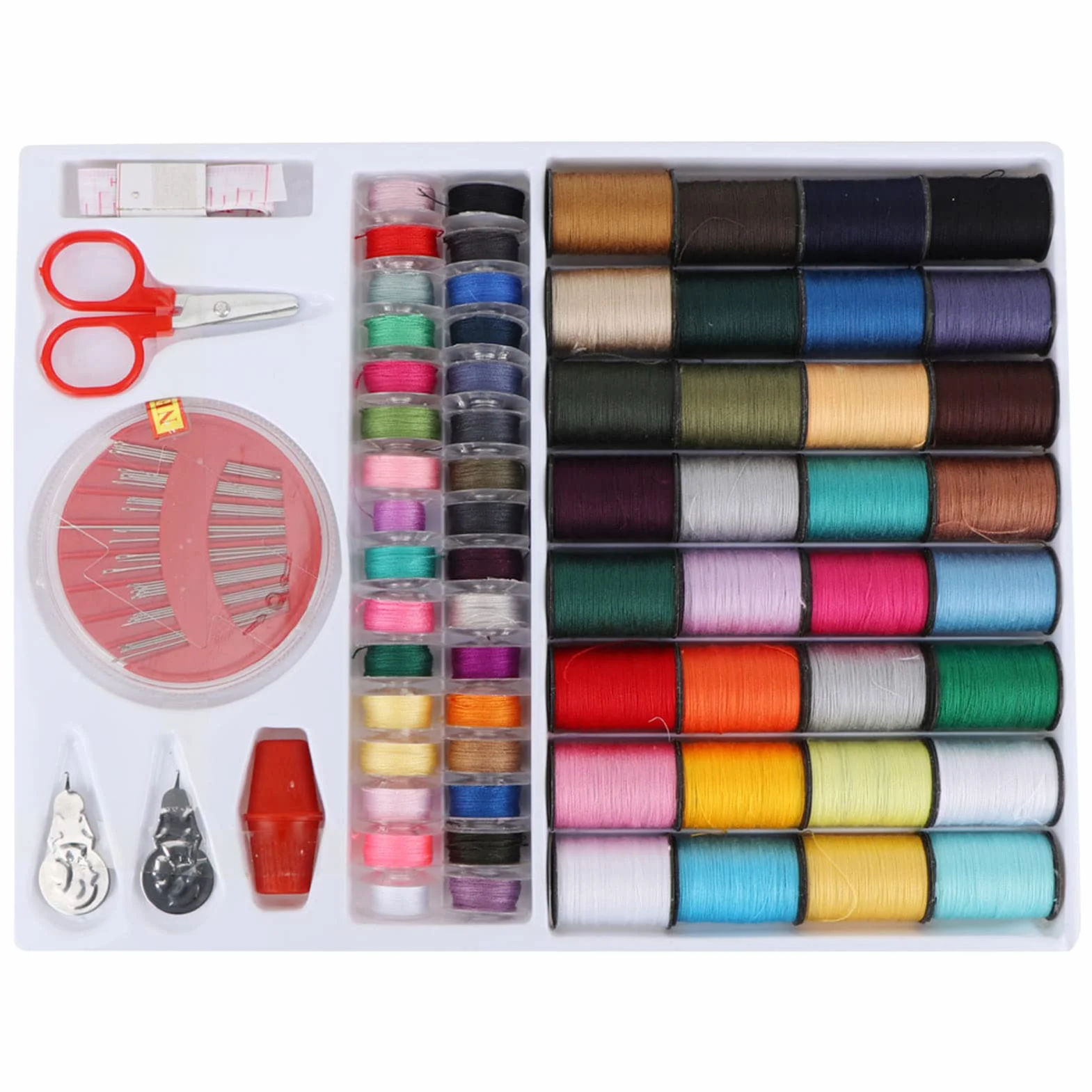 MRKU Caja Colorida de 64 Piezas, Juego de carretes de Hilo, Incluye Tijeras, Agujas y dedal, Kit de Costura para Uso Manual a máquina.