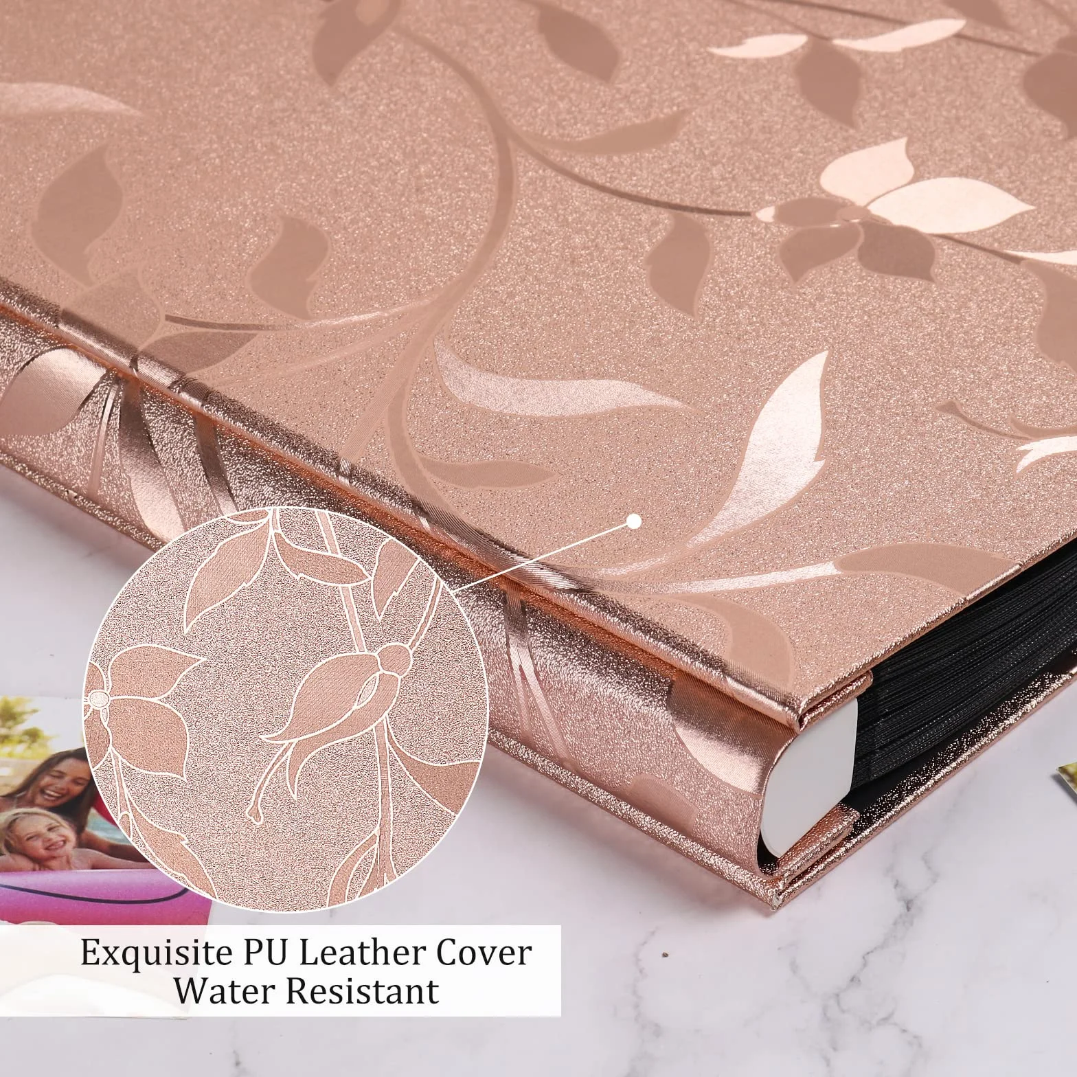 RECUTMS Álbum de fotos con cubierta de piel con 600 bolsillos cosidos, ranuras para álbum de notas de 4 x 6 pulgadas, 5 por página, regalo del día de San Valentín, álbum de recuerdos de boda (hoja en