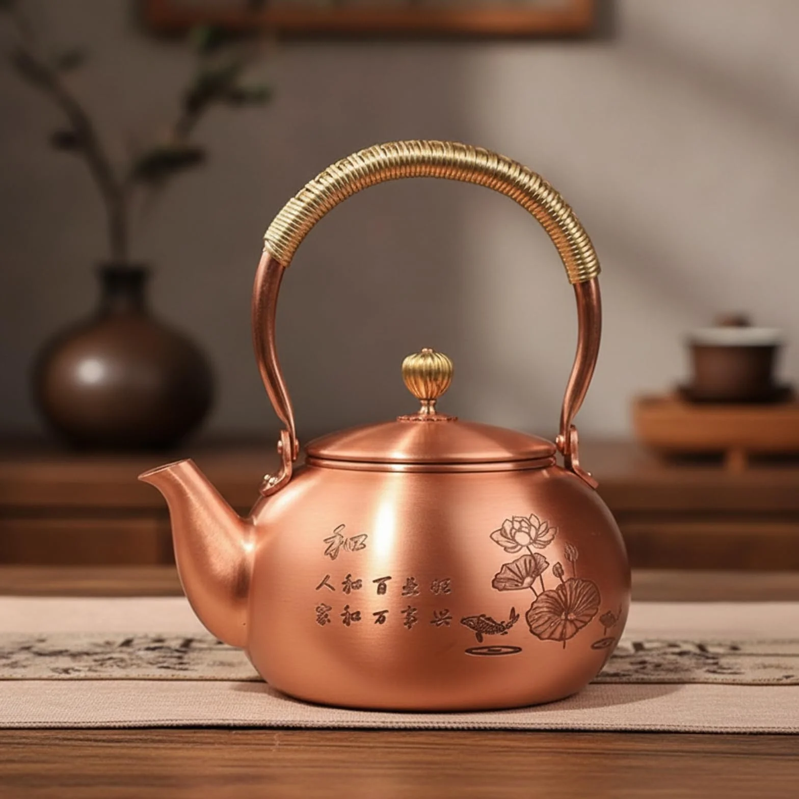 Tetera con Asa Tetera Cobre Portátil Menaje para Aficionados l Té Té, 1600ml, Liso