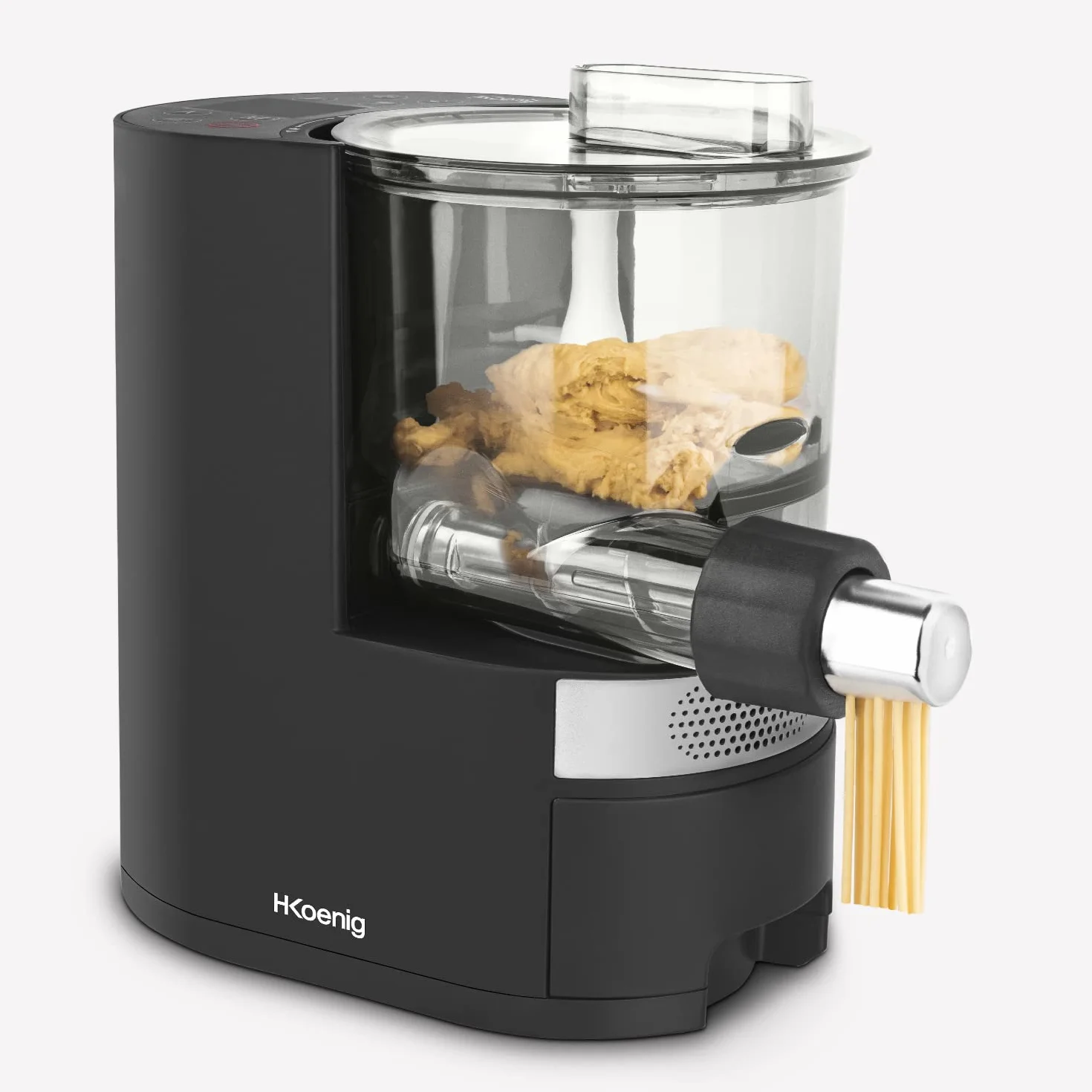 H.Koenig Pasta Maker HOMY90, 600g pasta, 375ml agua, 6 programas automáticos sin gluten, 7 moldes para pasta, balanza integrada, 220W