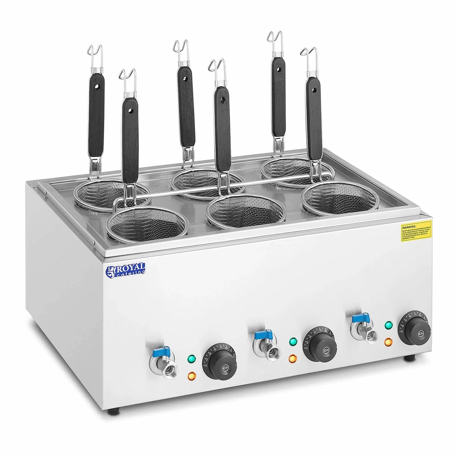 Royal Catering Cuece-pastas Cocedor de Pasta para Hostelería RC-PM006 (6 cestas, Potencia: 3.000 W, Rango de temperatura: 30 - 110 °C)