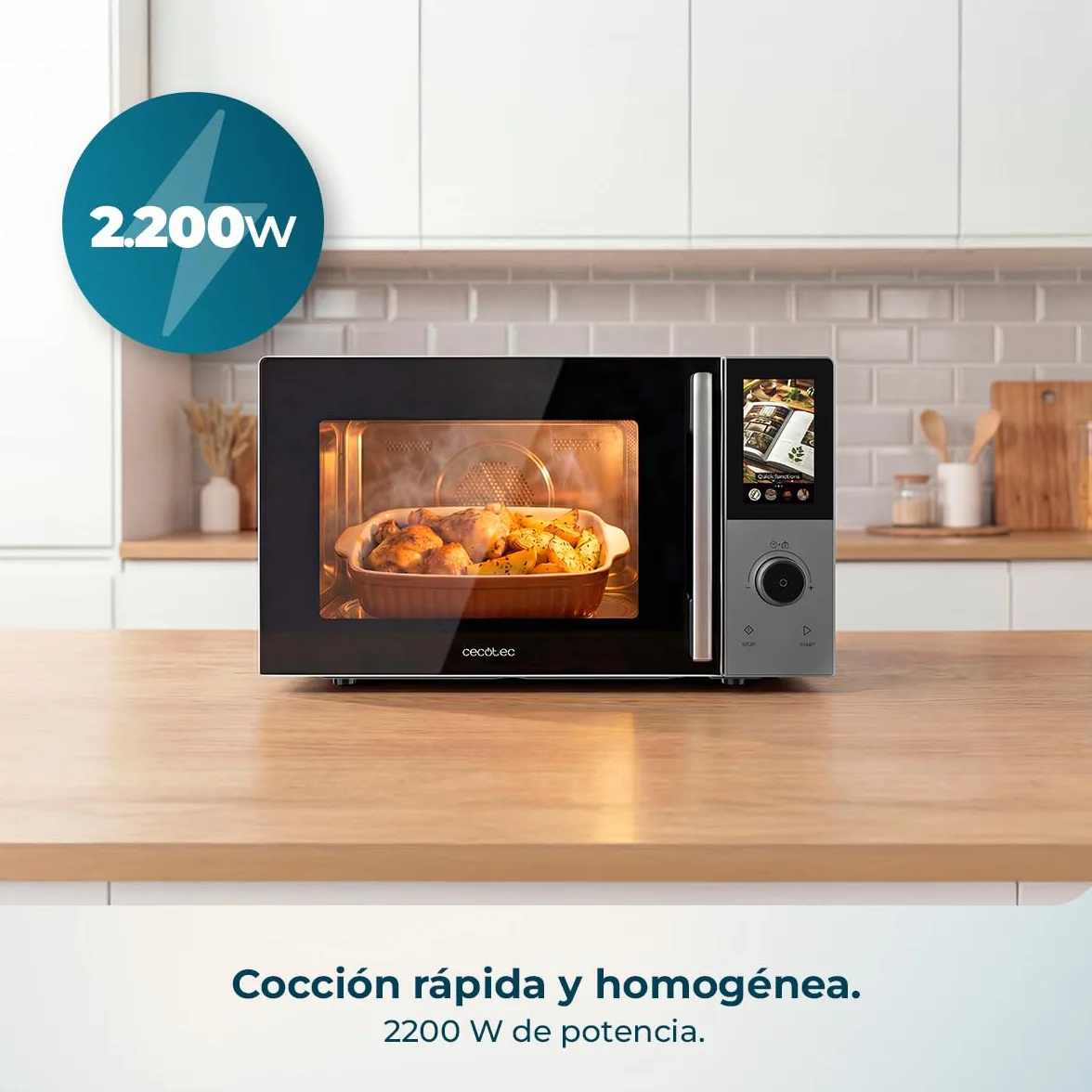 Cecotec Microondas Digital Táctil Convección y Grill 28L 900W 1200W 2200W 8 Programas