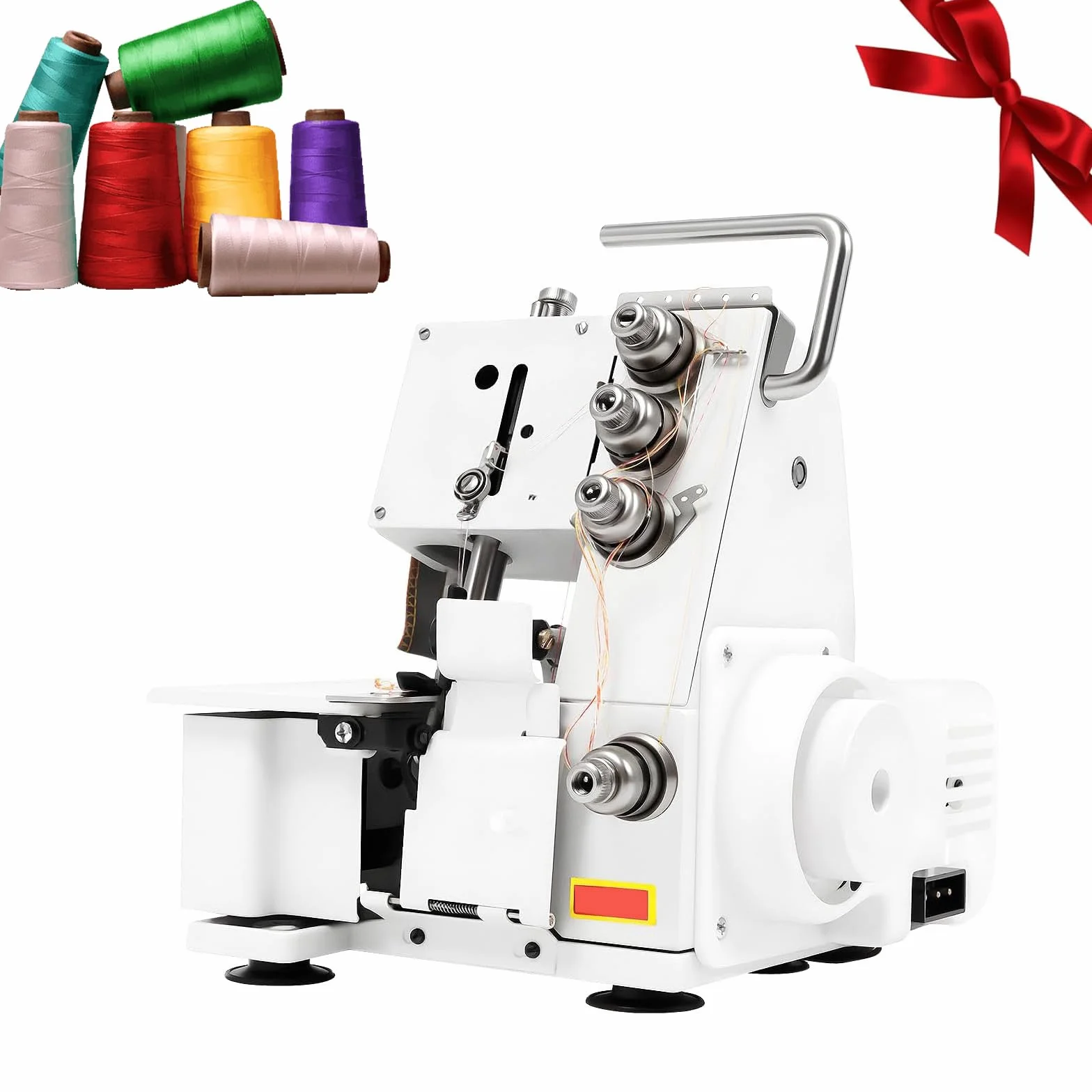 Serger Overlock Machine Máquina de coser de 4 hilos, máquina de coser portátil con controlador de pie, 1200 puntadas por minuto con luz LED, para varios tejidos white