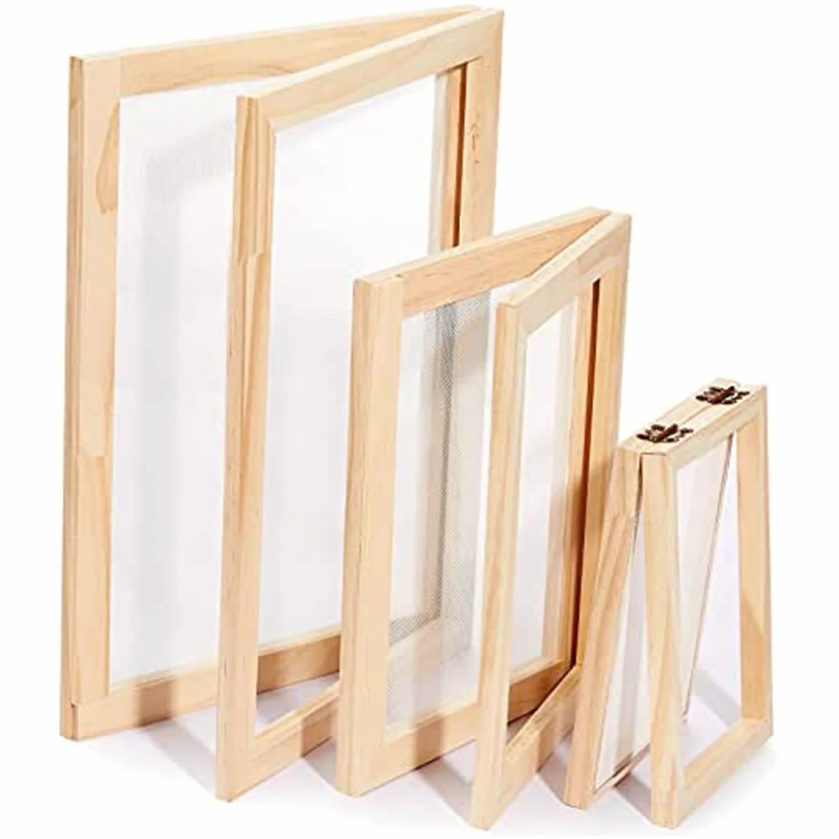 Kit de Pantalla para Hacer Moldes de Papel de Madera 3 Piezas Marcos 3 Tamaños Manualidades DIY