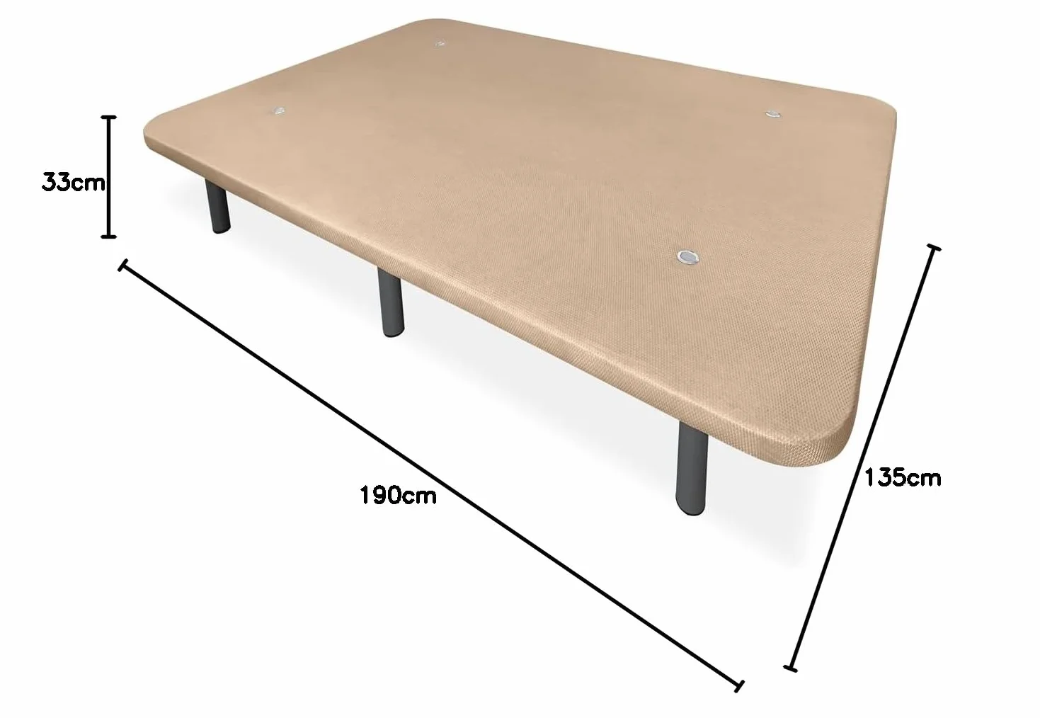 Homey - Base Tapizada 3D Extra Reforzada, Gran Estabilidad, con Barras de Refuerzo y 6 Patas metálicas roscadas de 27cm, 135x190, Beige