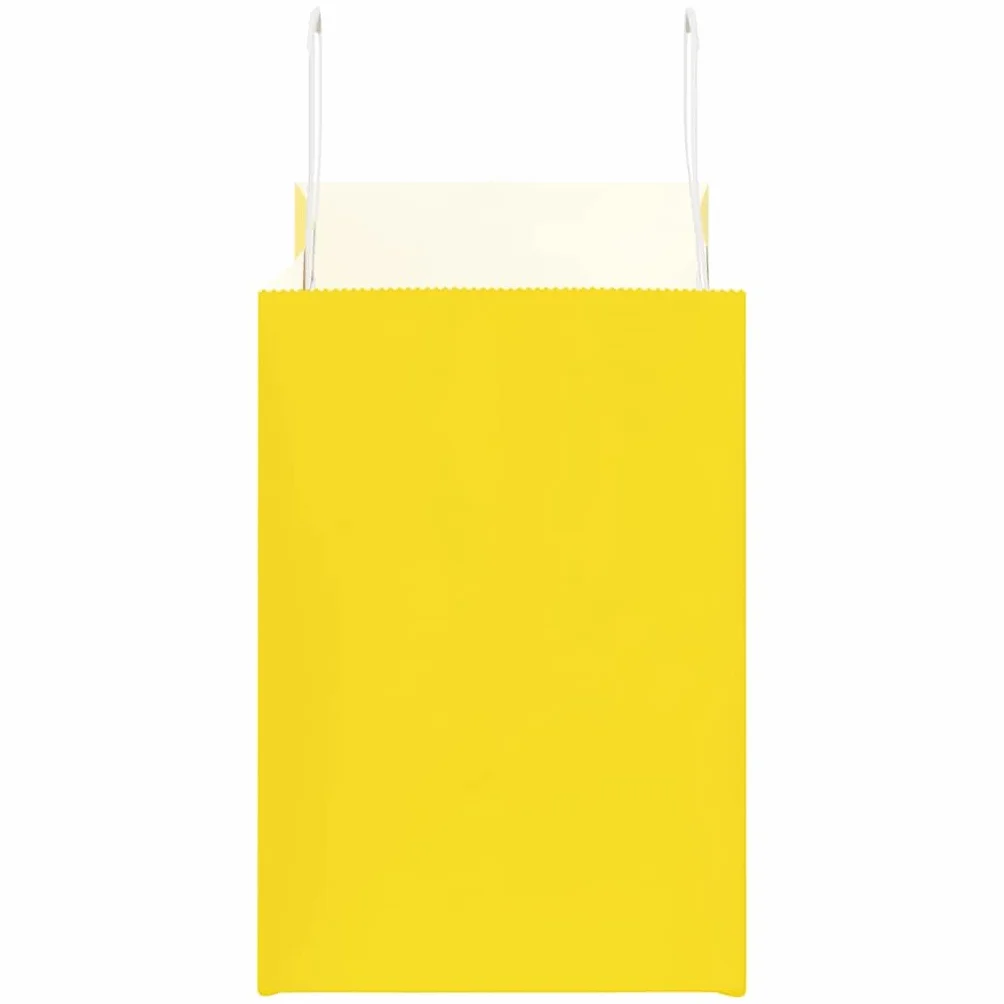 Bolsas de papel amarillo con asas de cuerda de papel, 32 x 17 x 25 cm, 50 unidades, papel de estraza para bolsas de regalo, fiestas, celebraciones, cumpleaños, bodas, Navidad
