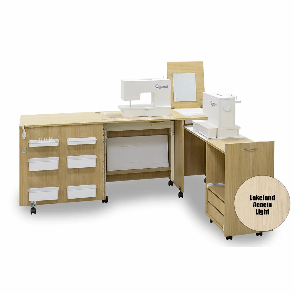Comfort 3 | Mueble para máquina de coser | (Lakeland Acacia Light, L (Air-lift 10 to 15 kg))