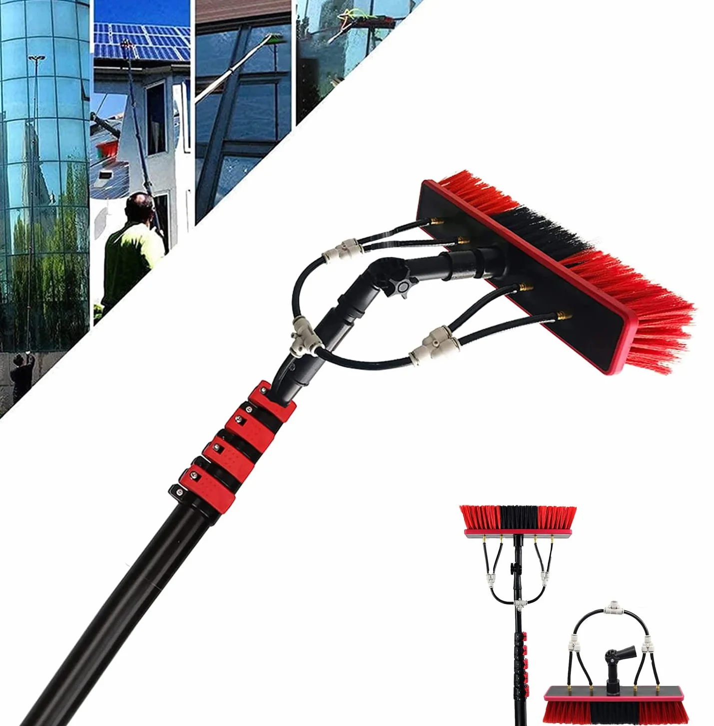 20ft/6mlimpieza Paneles solares Kit de Lavado de Ventanas con Accesorio de Manguera de Poste de Extensión con Tubo de Entrada de 20mCabezal de Cepillo de 50cm Cepillo Limpieza Paneles solares