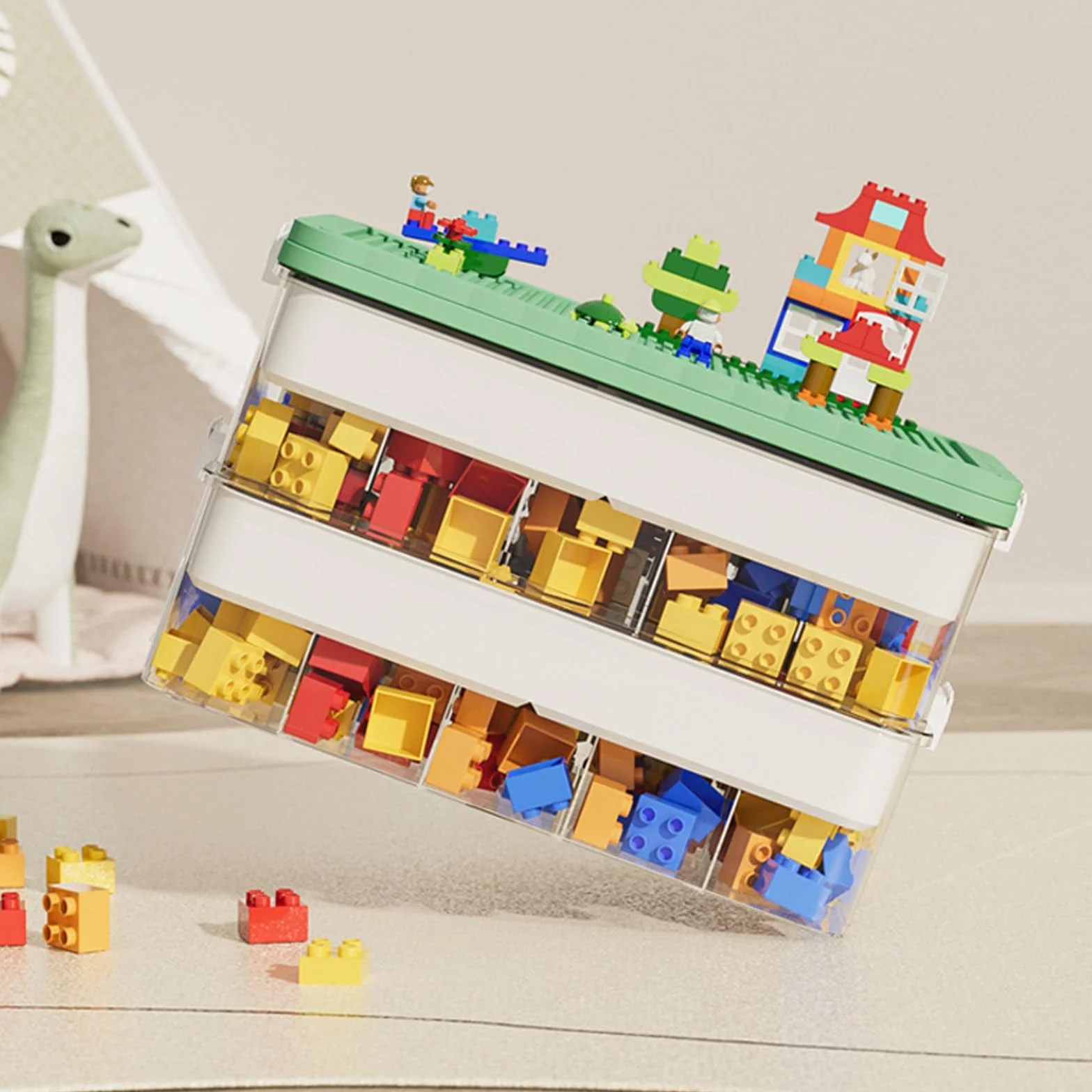 Cajas Almacenaje Lego Organizador Juguetes Transparentes 2 Niveles Bloques Construcción Rompecabezas