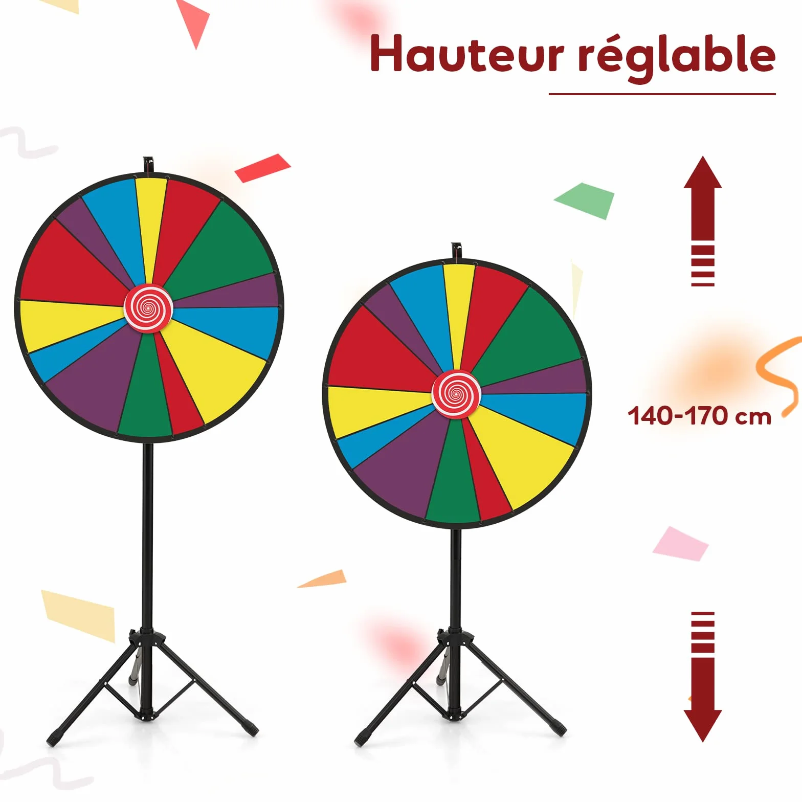 GOPLUS - Rueda de la fortuna Φ 76 cm,rueda de precio de altura ajustable con trípode y 14 ranuras personalizable,rueda de juego reutilizable con bolígrafo borrable goma para fiestas,cumpleaños