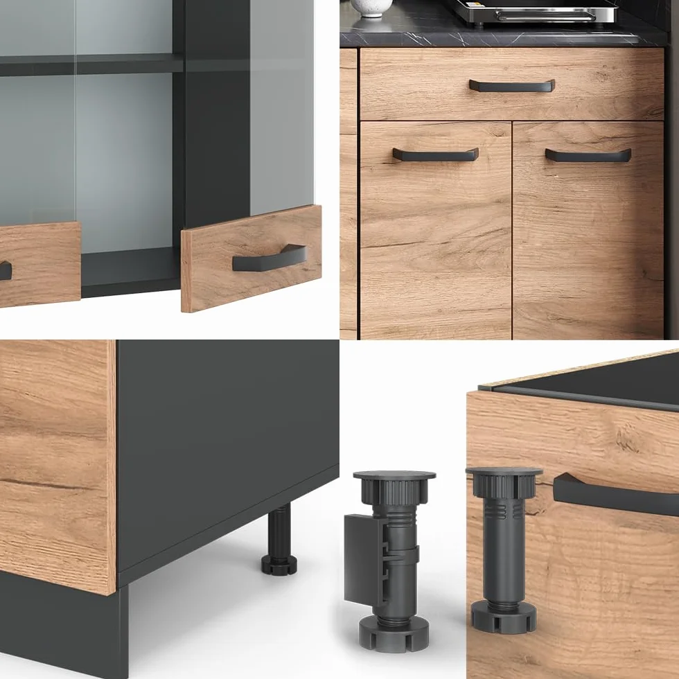 Vicco Сocina versátil R-Line, Roble Dorado, 140 cm sin encimera, Apto para ampliación Flexible con módulos adicionales