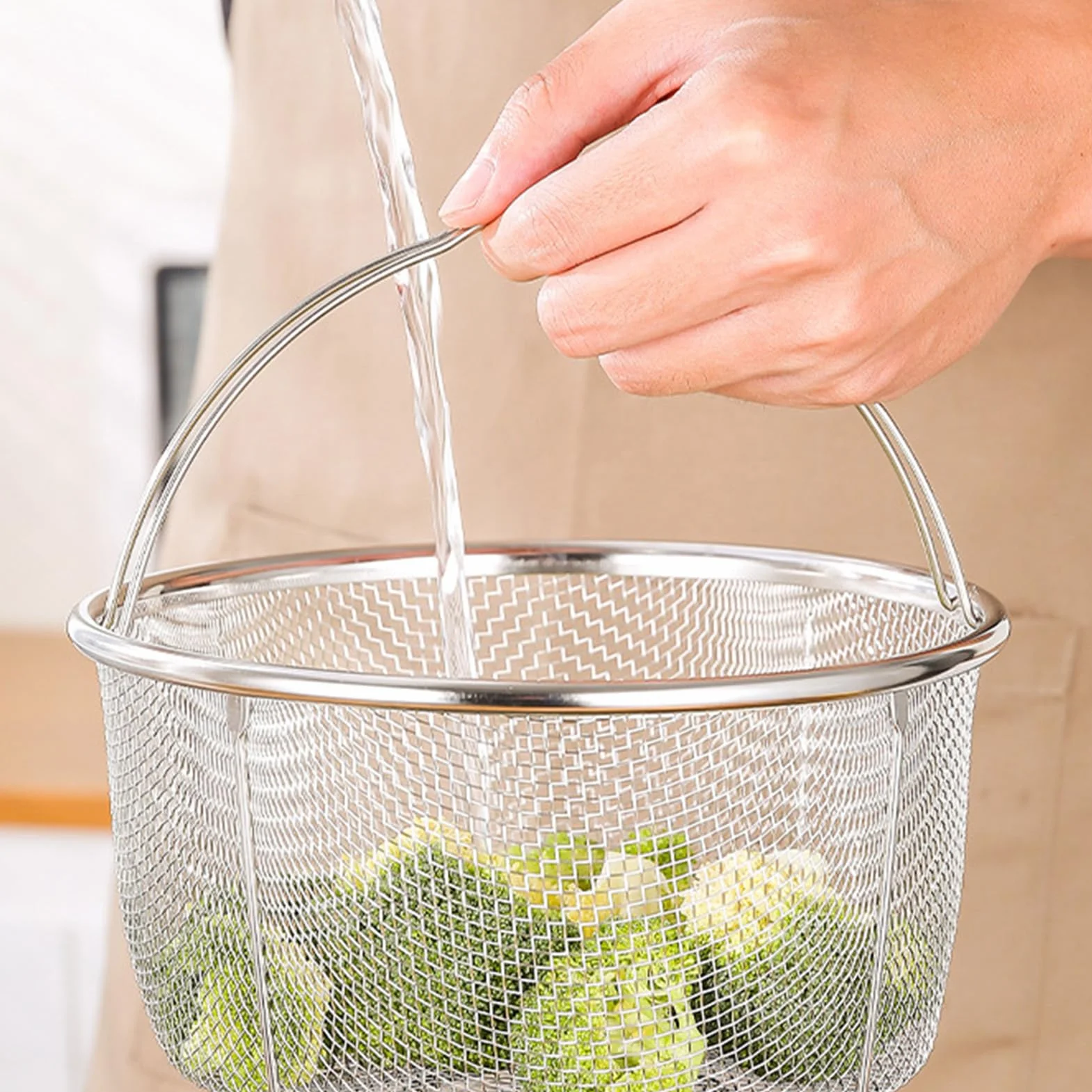 Colador de Malla de Acero Inoxidable para Olla a Presión 20 cm Cesta con Asa