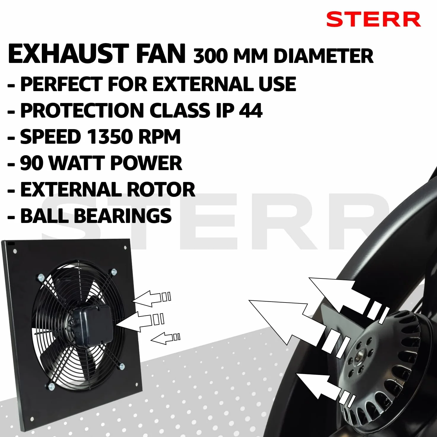 STERR Extractor axial 300 mm Ventilador de pared Ventilador industrial - AXF300B