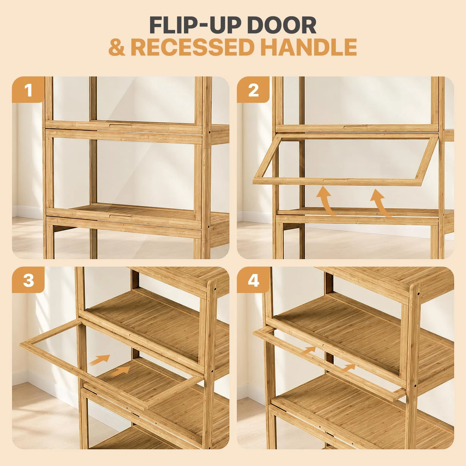 Magshion Vitrina de acrílico de 4 niveles con puerta, estante transparente de pie, estantería de exhibición de 27.5 pulgadas de largo x 13.5 pulgadas de ancho x 55 pulgadas de alto, color natural