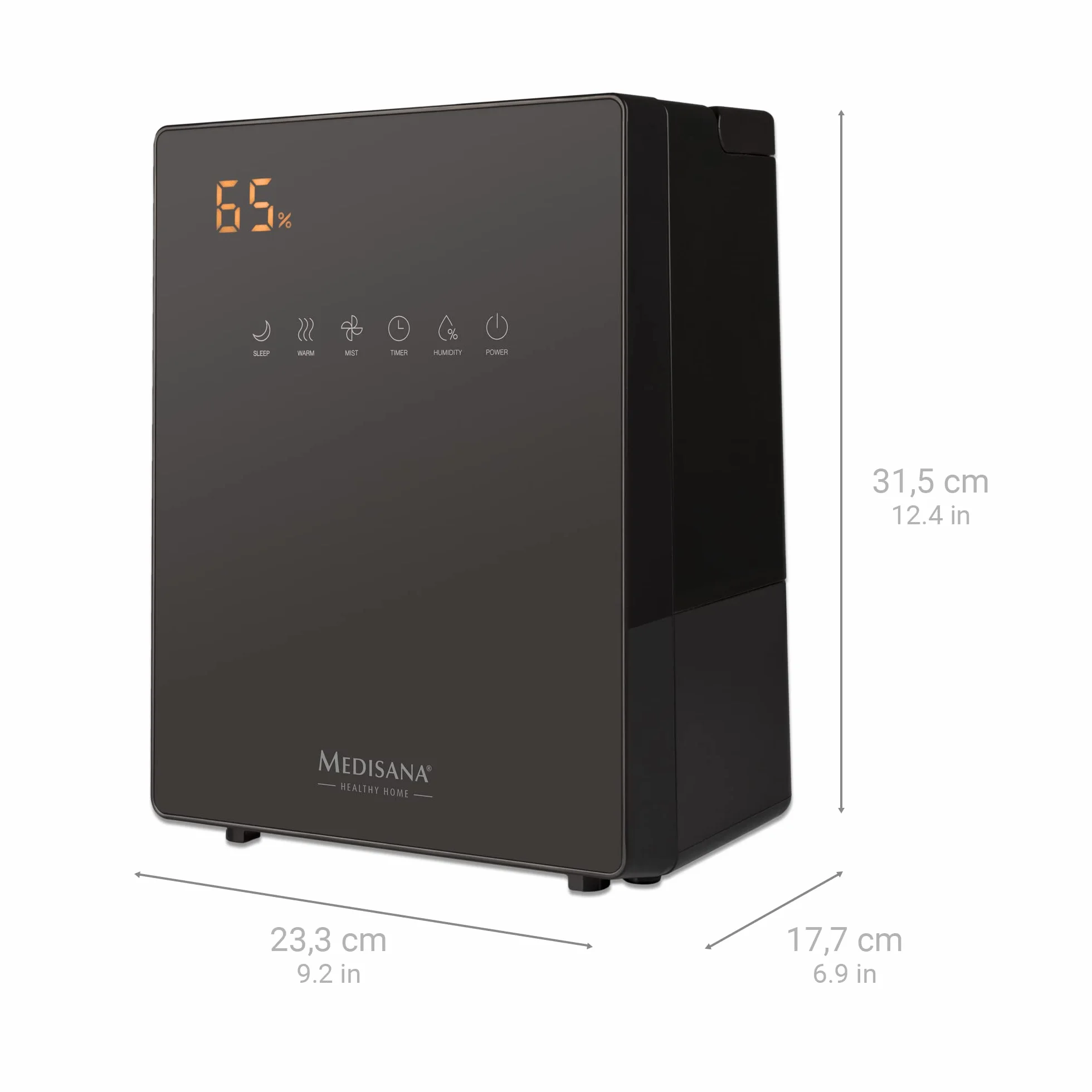 medisana AH 675 Humidificador con higrómetro, Función de temporizador, Función de precalentamiento, 3 intensidades de nebulización, El salón y el dormitorio de los niños, Capacidad de 5,2 litros