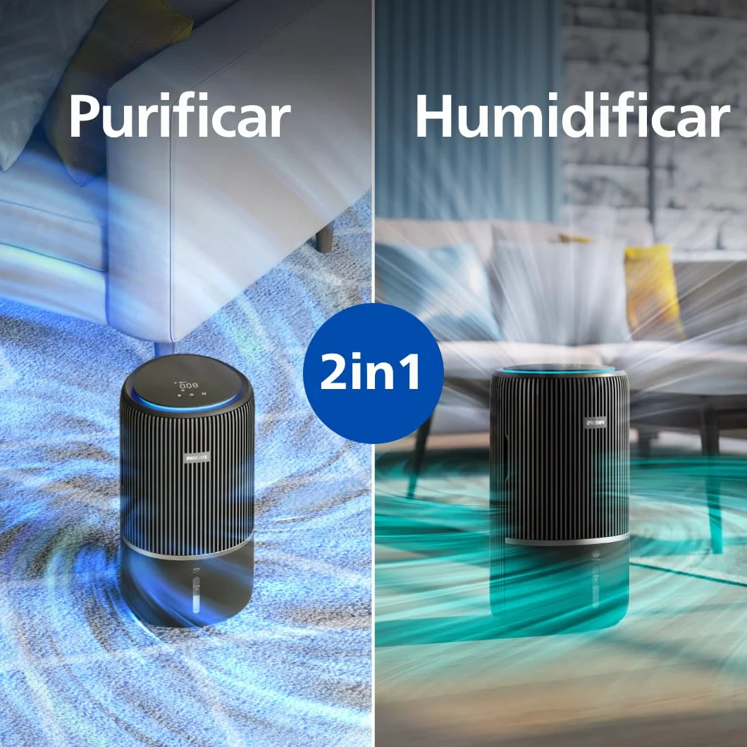 Philips 3400 Series Purificador y humidificador de aire 2 en 1, HEPA NanoProtect + filtro de carbón activo, humidificación higiénica a 650 ml/h, CADR 300 m³/h para 78 m² (AC3421/13)
