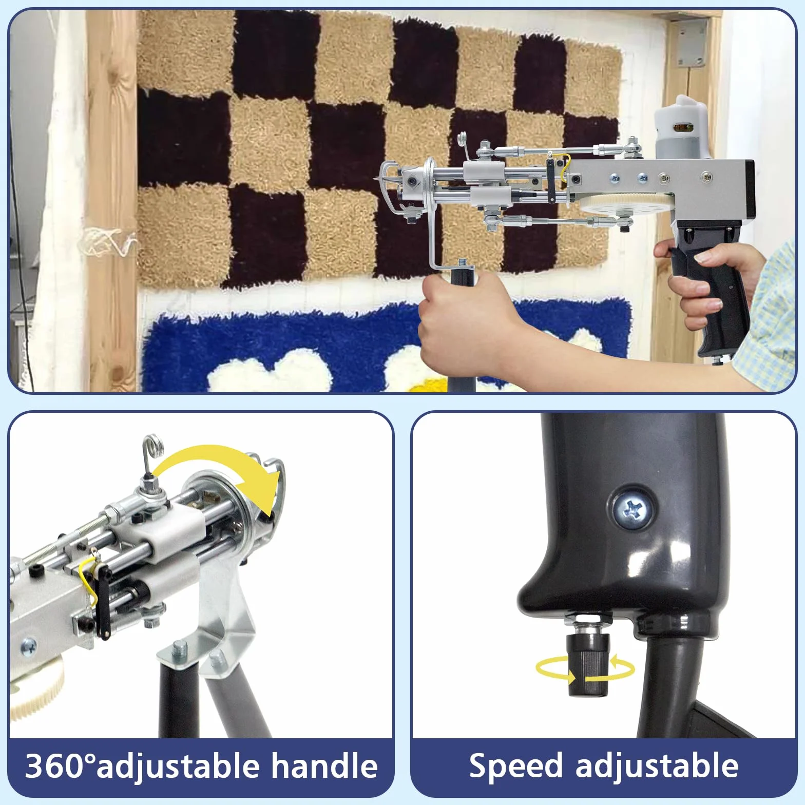 Pistola de tufting para alfombras con juego de recortador de alfombras, pistola de tufting eléctrica, kit de tufting con marco para alfombras, pistola de tufting 2 en 1 para cortar y bucle de alfombra
