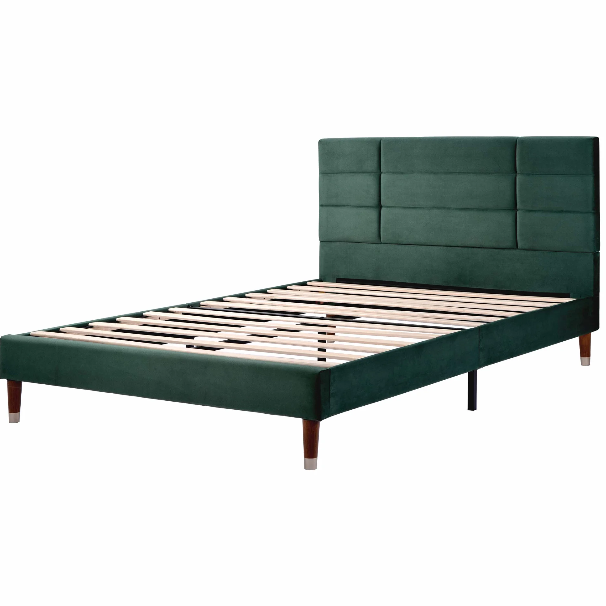 ModernLuxe Cama doble tapizada con cajón y somier, 140 x 200 cm, estructura acolchada con cabecero en terciopelo verde oscuro para adultos y jóvenes (colchón no incluido) (verde oscuro)