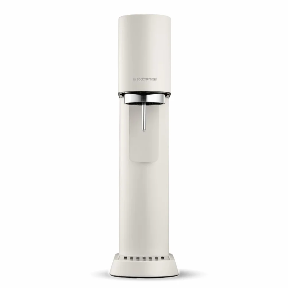 sodastream ensō - Máquina de agua con gas y soda | Pack 1 botella 1 L compatible con lavavajillas + 1 recarga de gas de 60 L para Clipser | Acabado blanco arena