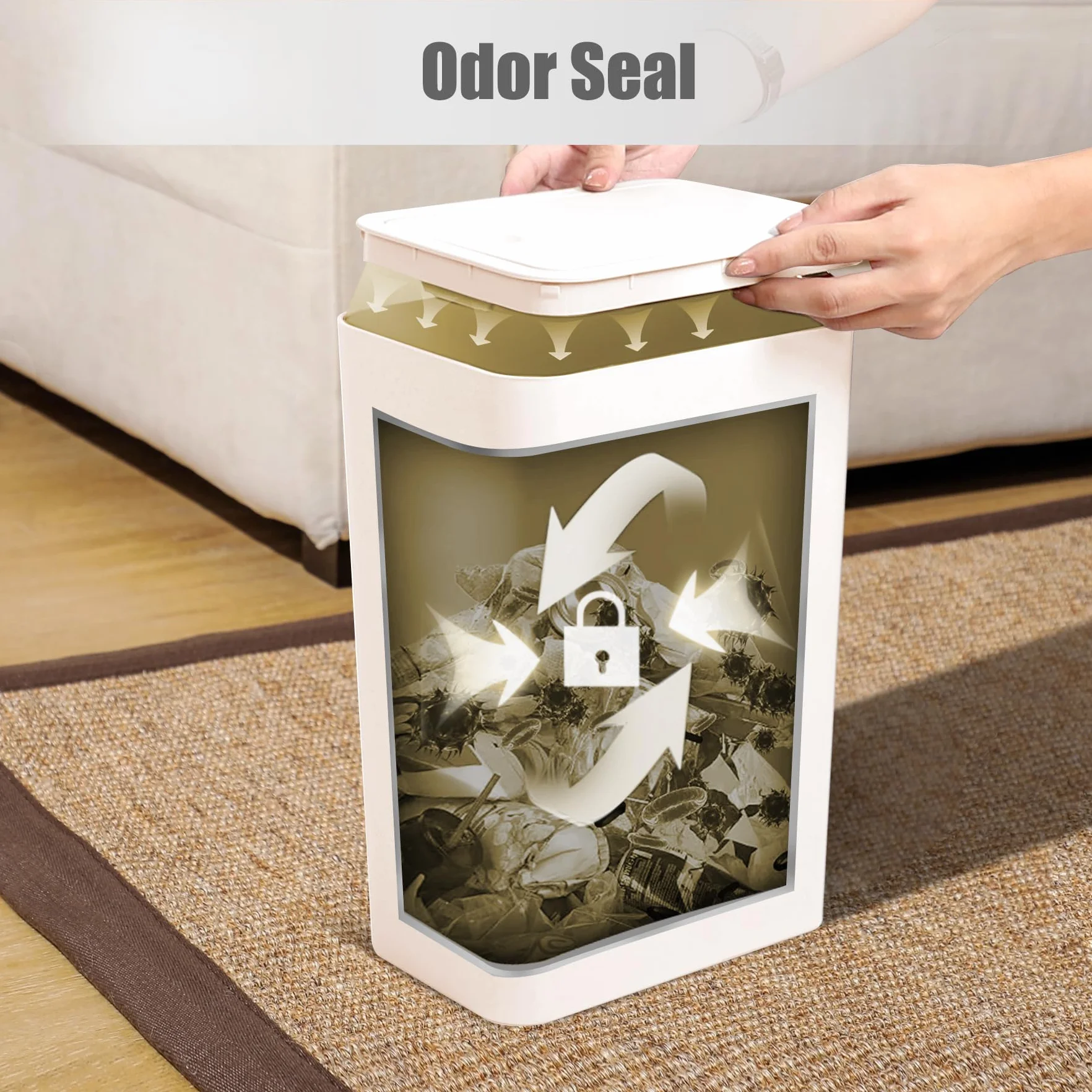 TIPGO Bote de Basura para Baño con Tapa, 10 Litros/2.6 Galones, Cubo de Basura Delgado con Tapa Desplegable Blanco