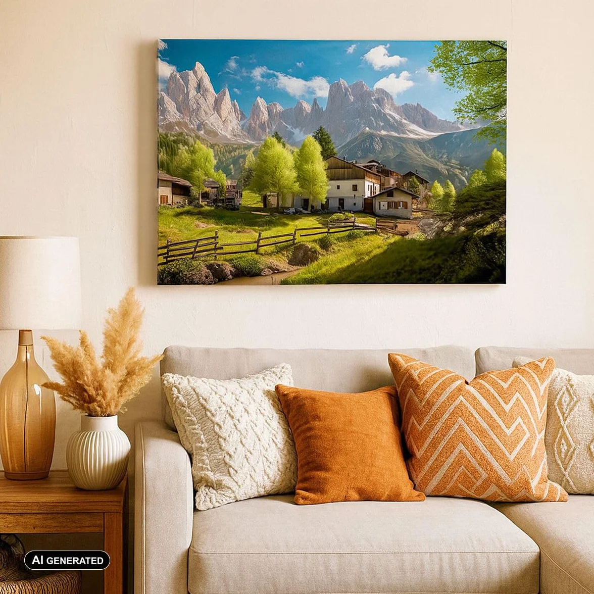 Lienzo Decorativo 120x80cm Moderno Horizontal Arquitectura Paisajes - 5814 | montañas Paisaje Alpes Cuadro sobre Lienzo Grande Arte mural Decoración del Hogar Salón Dormitorio Oficina Cuadros de Pared