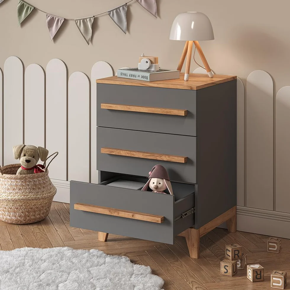 VitaliSpa Aparador Malia, Gris/Artisan, 60 x 88 cm con 3 cajones, Compatible con Otros Muebles de la Serie Malia