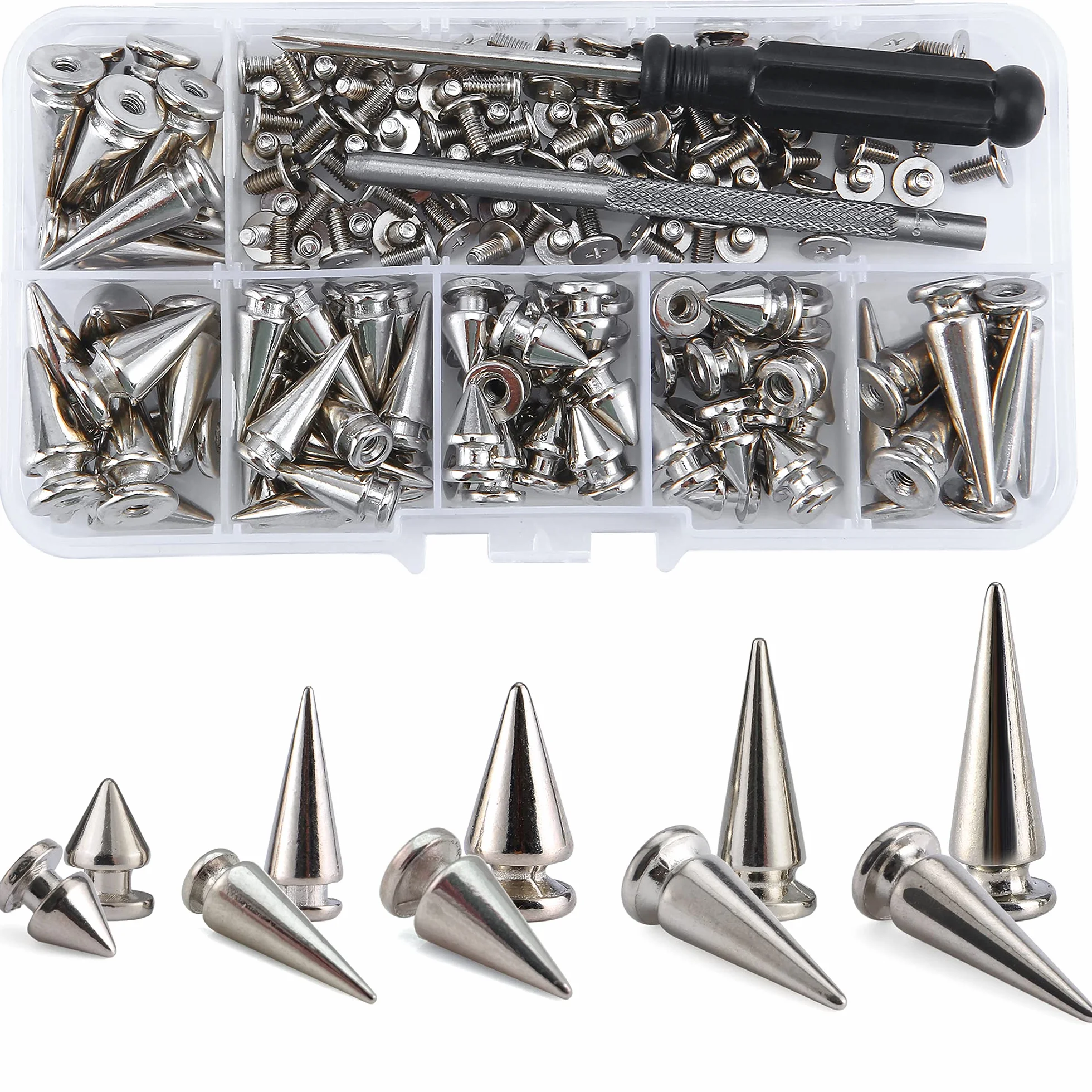 YORANYO 70 juegos de puntas de árbol de aleación de zinc plateado y pernos de rosca para ropa, manualidades de cuero, zapatos, bolsos, cinturones, collares de perro