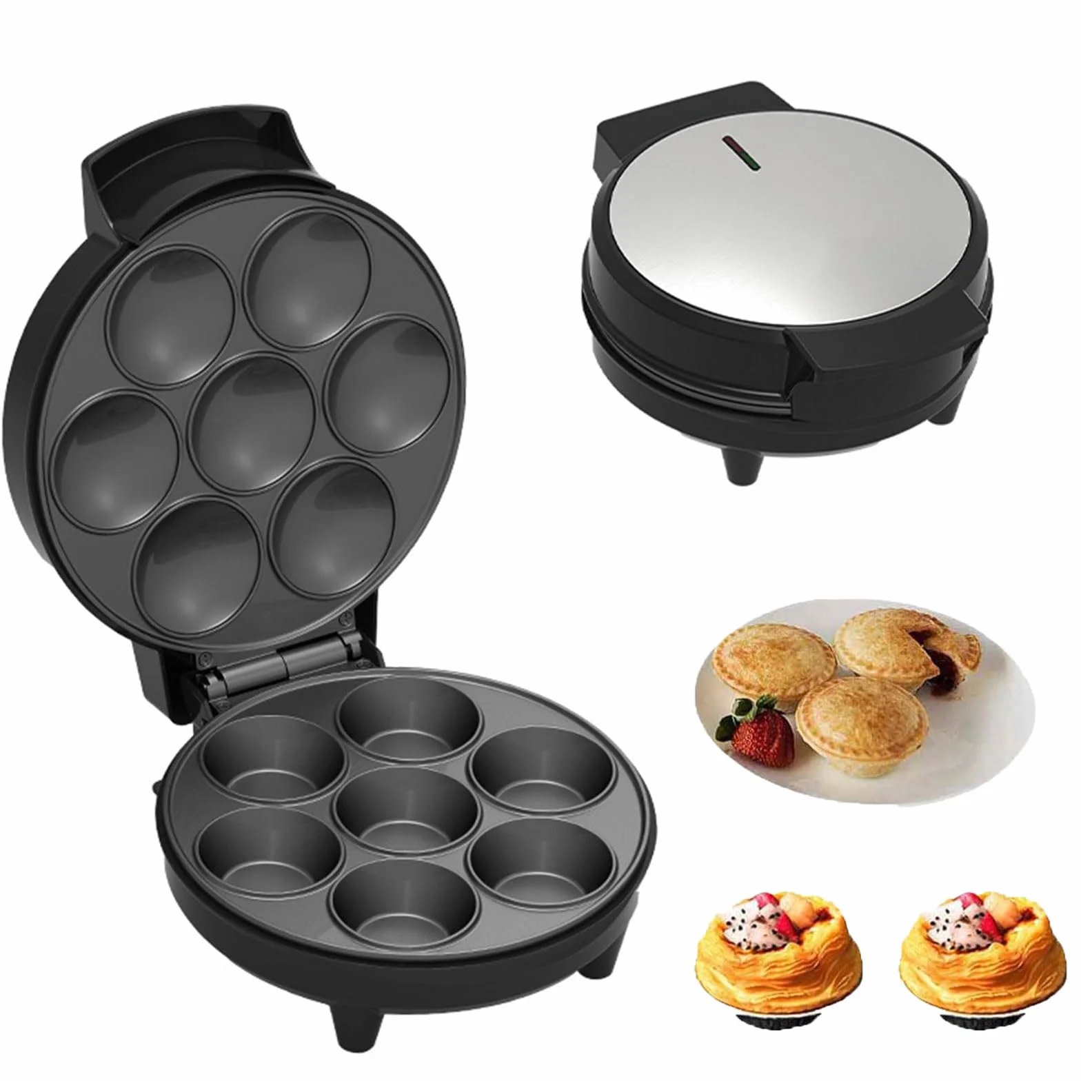 Máquina Eléctrica para Cupcakes, Mini Pies y Quiches de 1000W, con Calentamiento Doble con Lámpara LED y Base Antideslizante para Hornear, Snacks y Postres