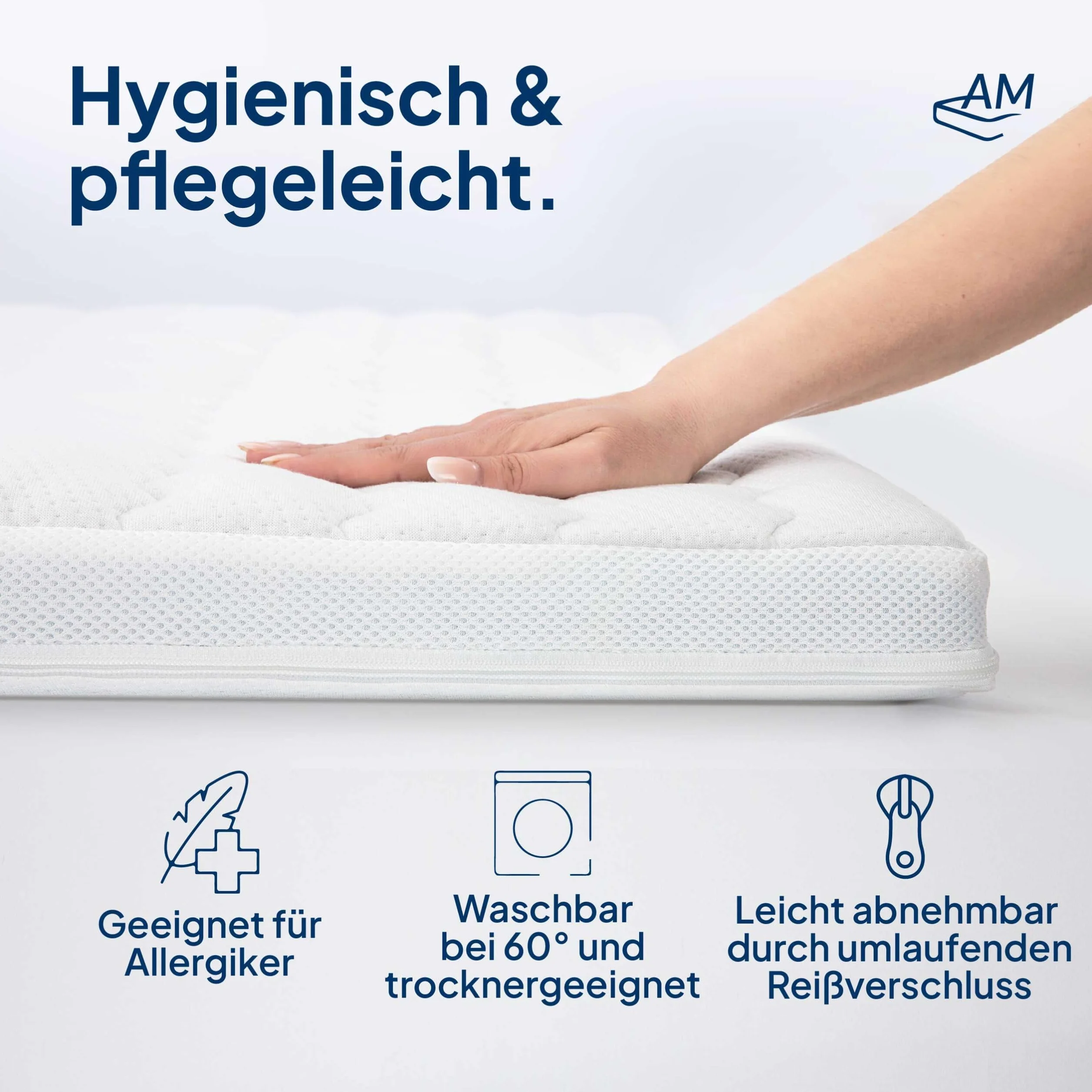 AM Qualitätsmatratzen Funda para Topper 90x200 de 4-6 cm de Altura del núcleo - Made in Germany & Sello Oeko-Tex - Funda para Topper 90x200 hipoalergénica con Cremallera en los 4 Lados