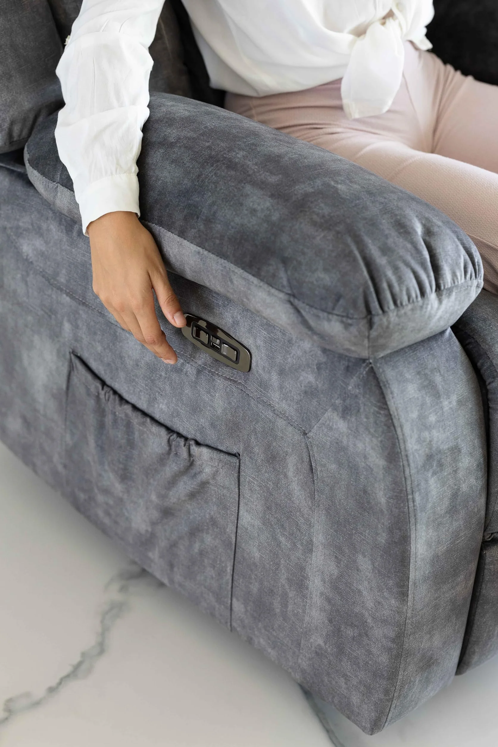 DUPI Sillón Relax Eléctrico INNOVA | Reclinable con Reposacabezas y Control Lateral | Carga USB | Tela Transpirable | Fácil Montaje | Gris Magia