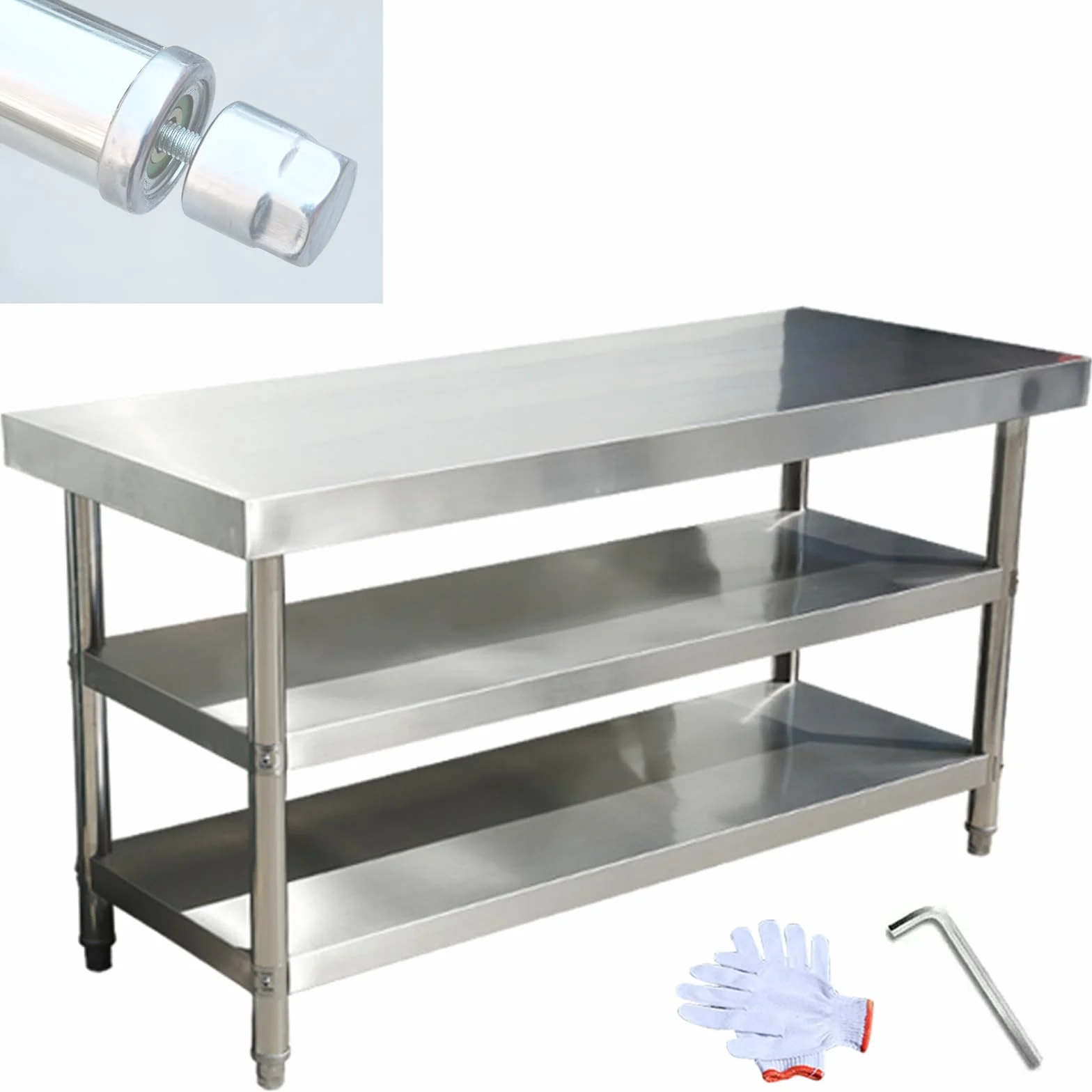 Mesa de preparación de acero inoxidable resistente con estante inferior, estación de trabajo de cocina de 47 x 20 pulgadas para alimentos, restaurantes y uso doméstico