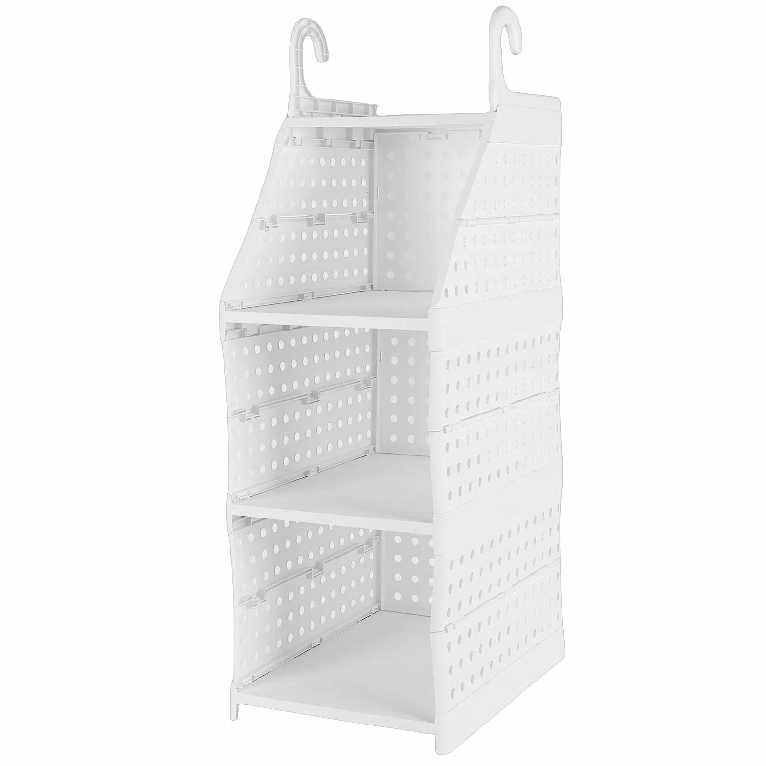 Jiawu Cesta Colgante para Armario, Organizador de Armario Plegable de Gran Capacidad, Cesta de Almacenamiento para con Ganchos Reforzados para Dormitorio, Lavandería, Dormitorio (3 niveles)