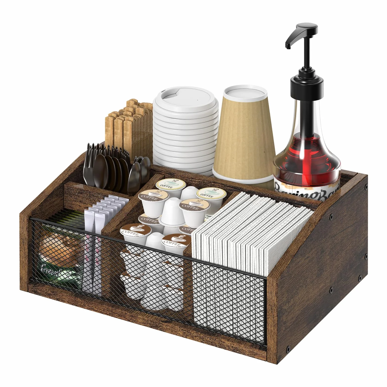 Organizador de Madera para Cafetería 5 Compartimentos con Divisores