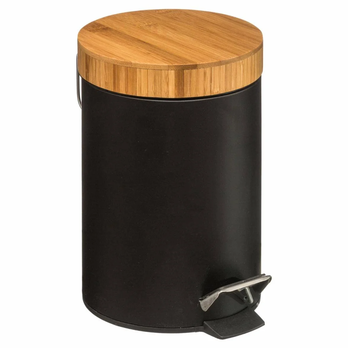Papelera con Pedal Naturéo Black 3 l Metal Tapa de bambú Cubo extraíble