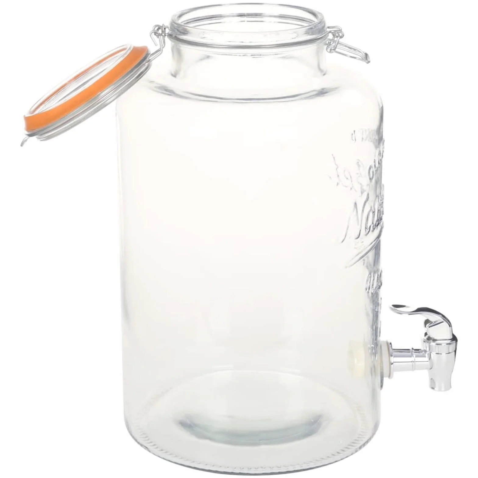 Dispensador de agua de cristal vintage de 8 l con grifo de plástico, transparente, para cocina y barbacoa. Model50829