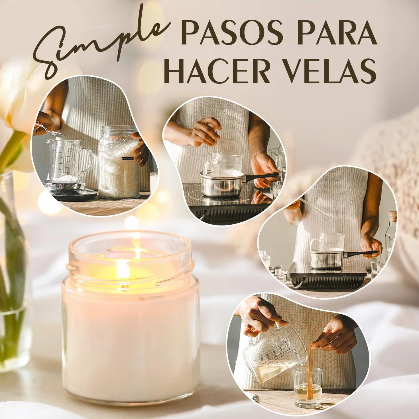 Cera de Soja para Velas 10kg, Cera de Soja Bajo Punto de Fusión para Hacer Velas Caseras, Material para Velas Aromáticas y de Color, 100% Natural